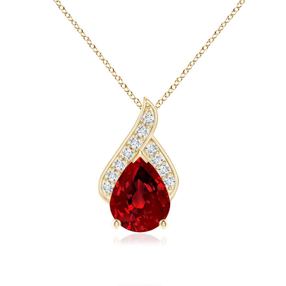 Lab-Grown Solitaire Pear-Shaped Ruby Flame Pendant