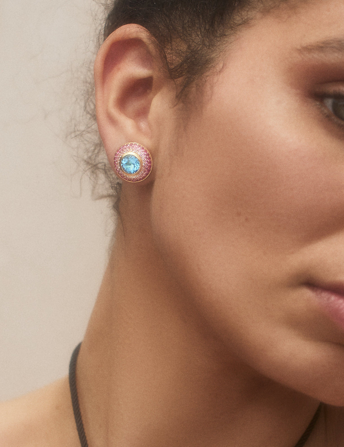 Ombre Button Stud - Topaz, Sapphire