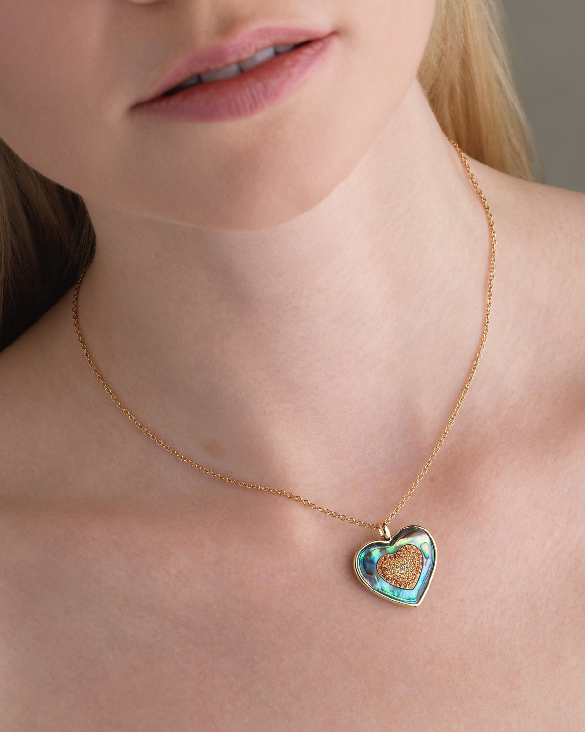 Rock Heart Necklace - Yellow Sapphire, Abalone