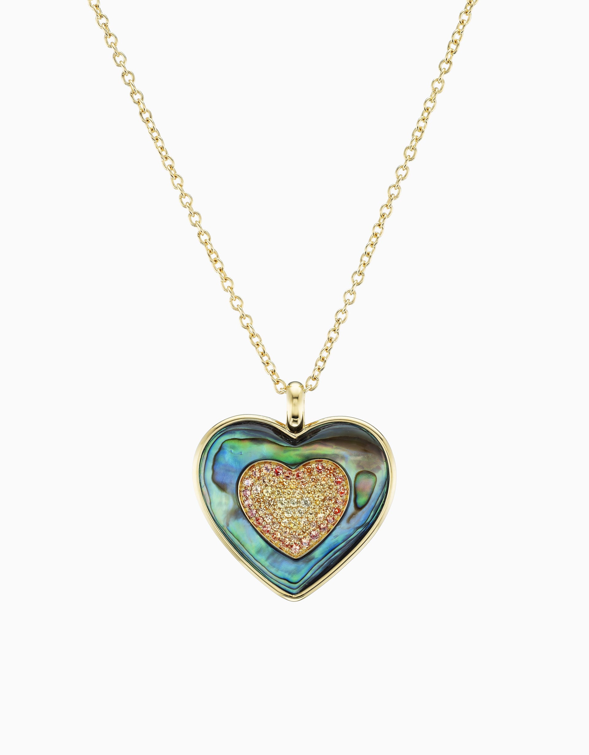 Rock Heart Necklace - Yellow Sapphire, Abalone