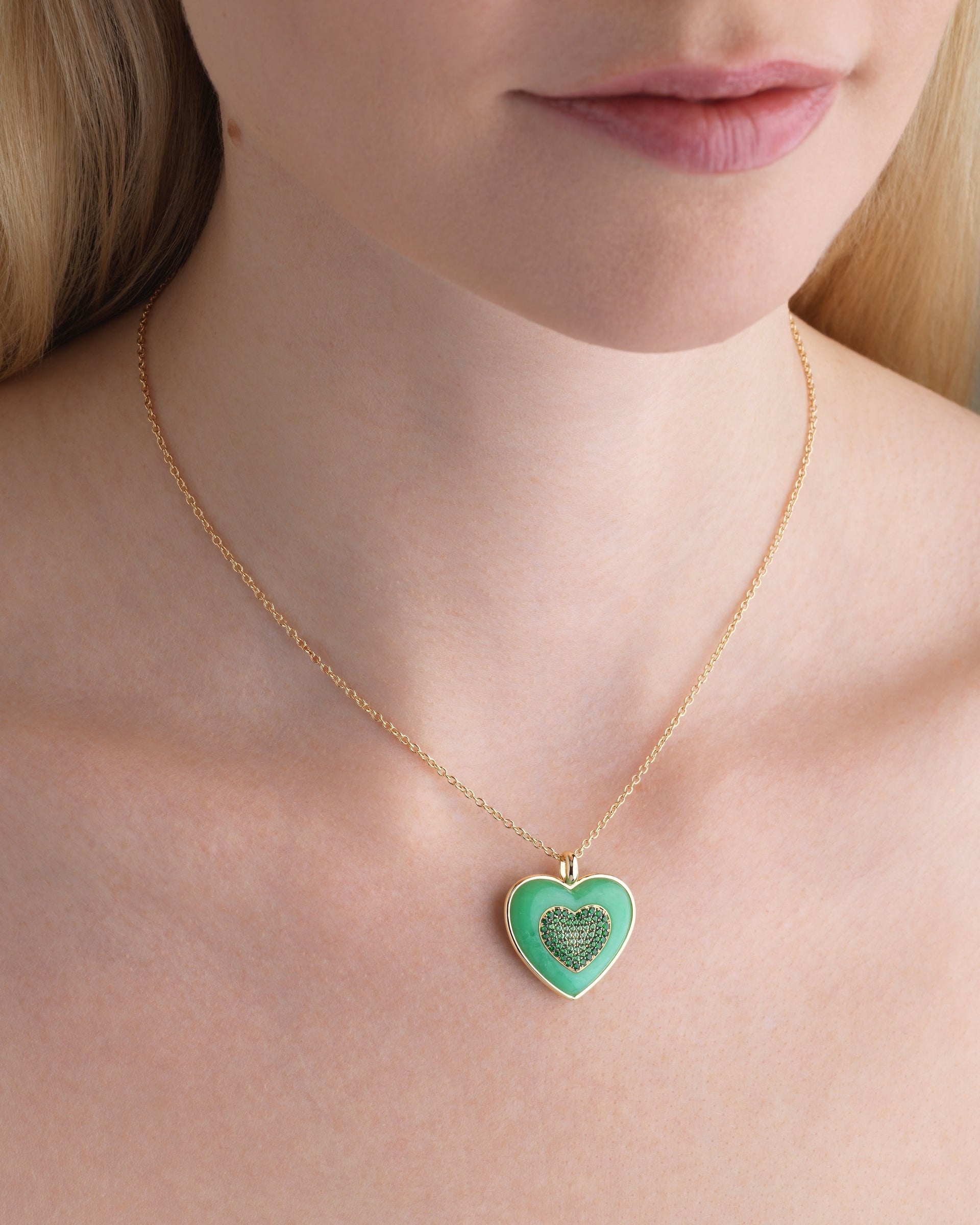 Rock Heart Necklace - Tsavorite, Chrysoprase