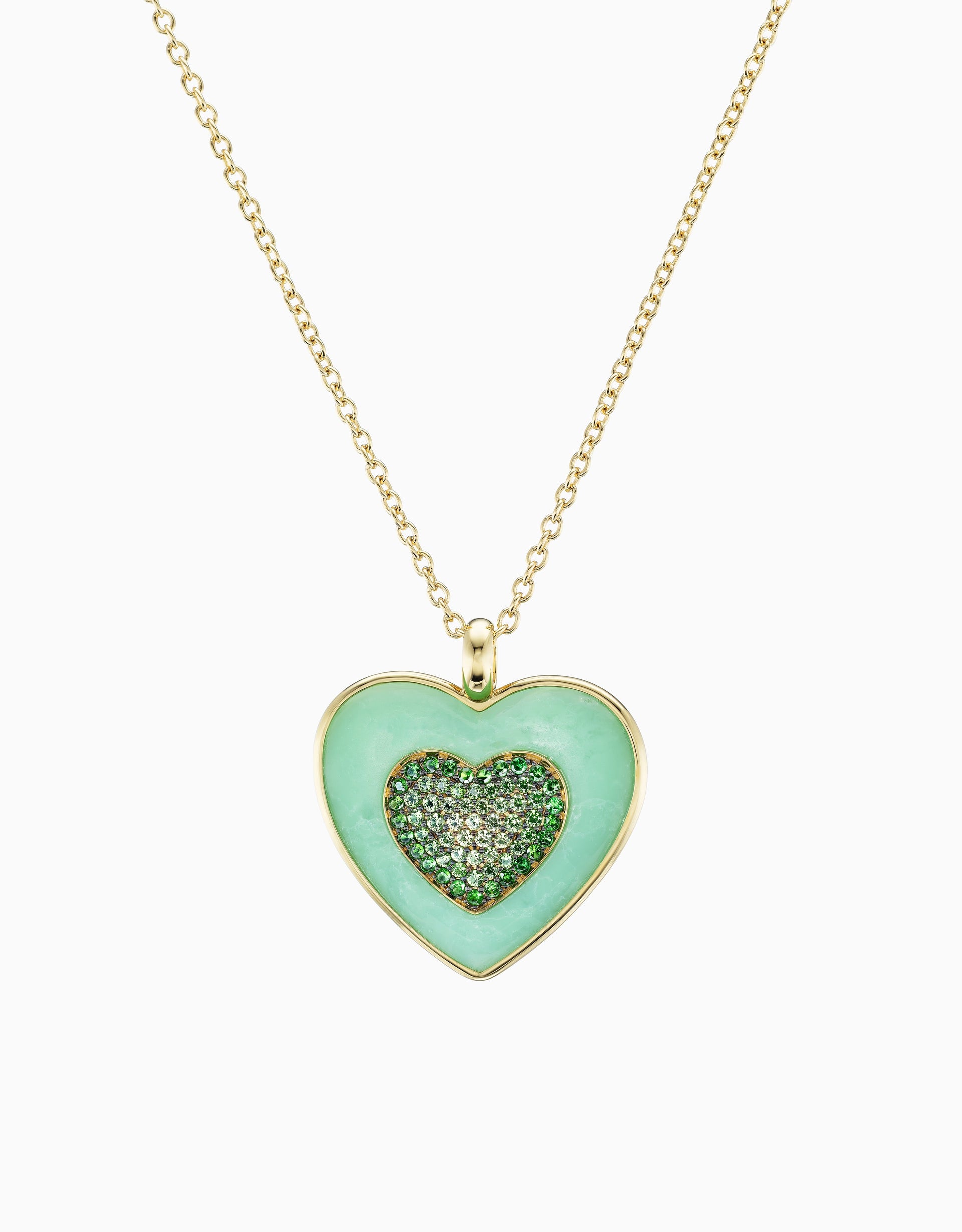 Rock Heart Necklace - Tsavorite, Chrysoprase