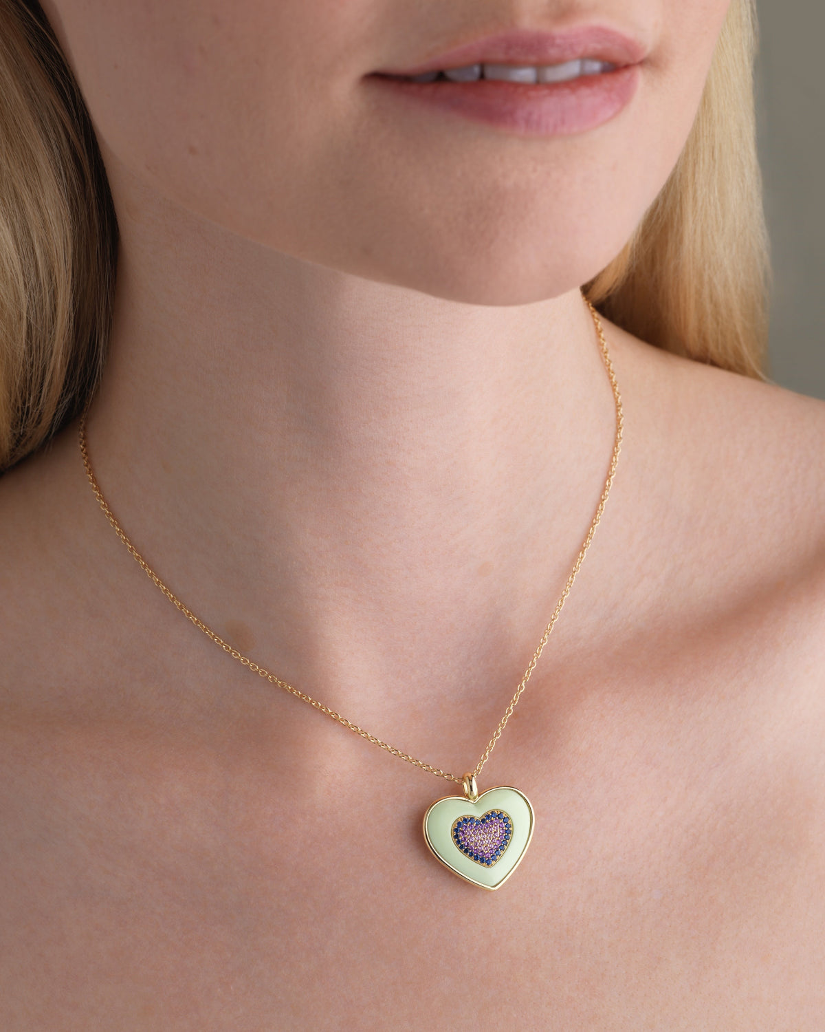 Rock Heart Necklace - Sapphire, Lemon Chrysoprase
