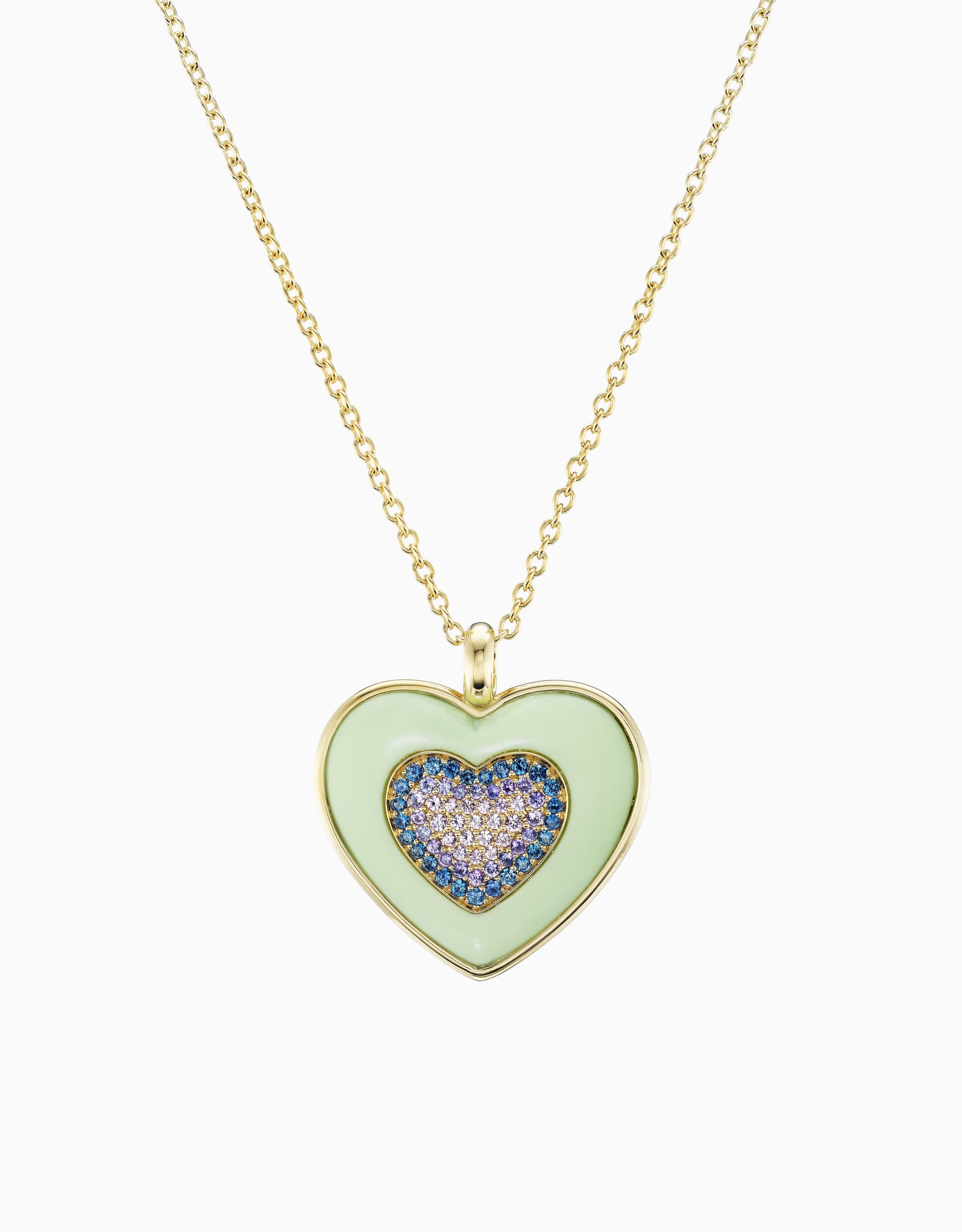 Rock Heart Necklace - Sapphire, Lemon Chrysoprase