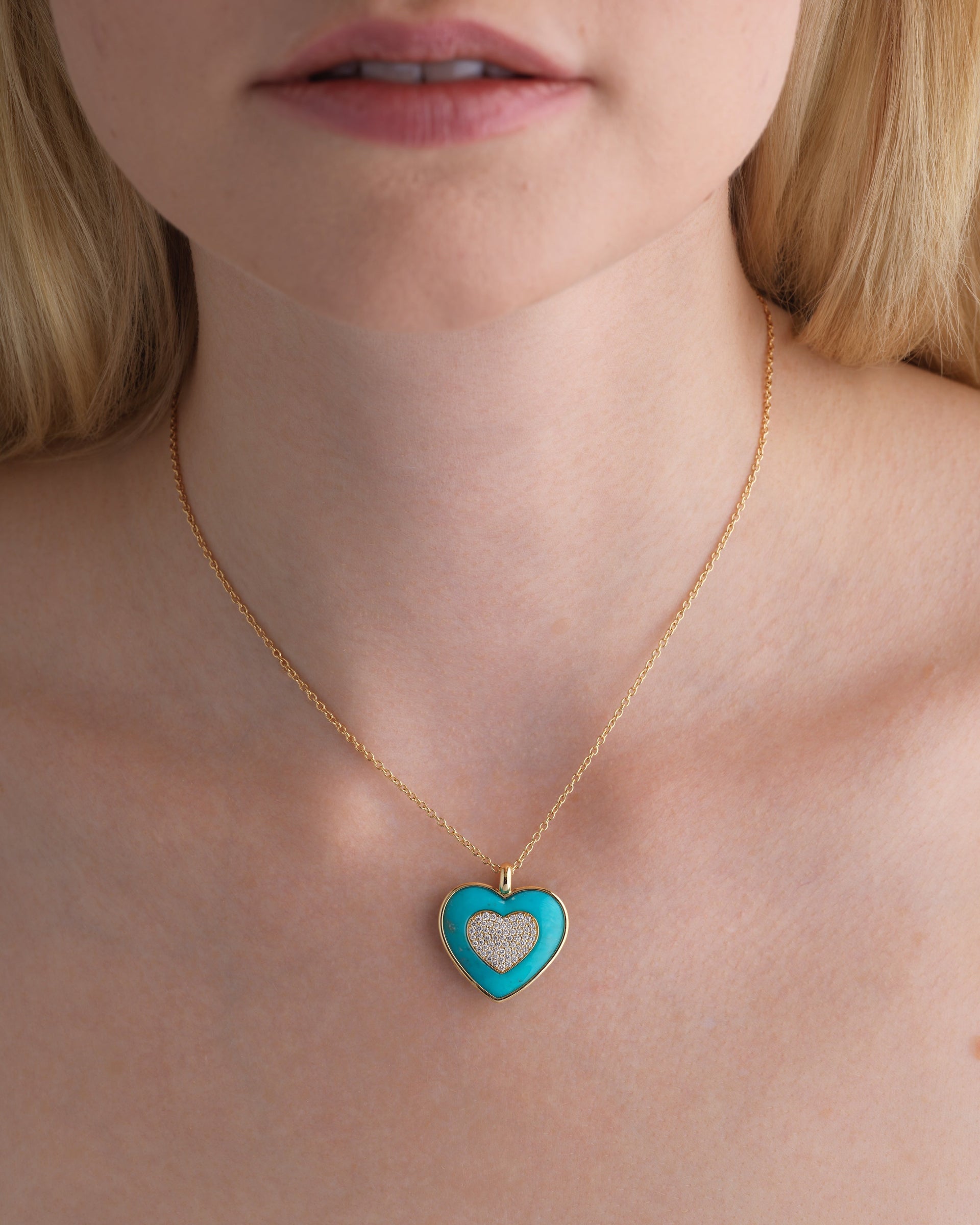 Rock Heart Necklace - Diamond, Turquoise