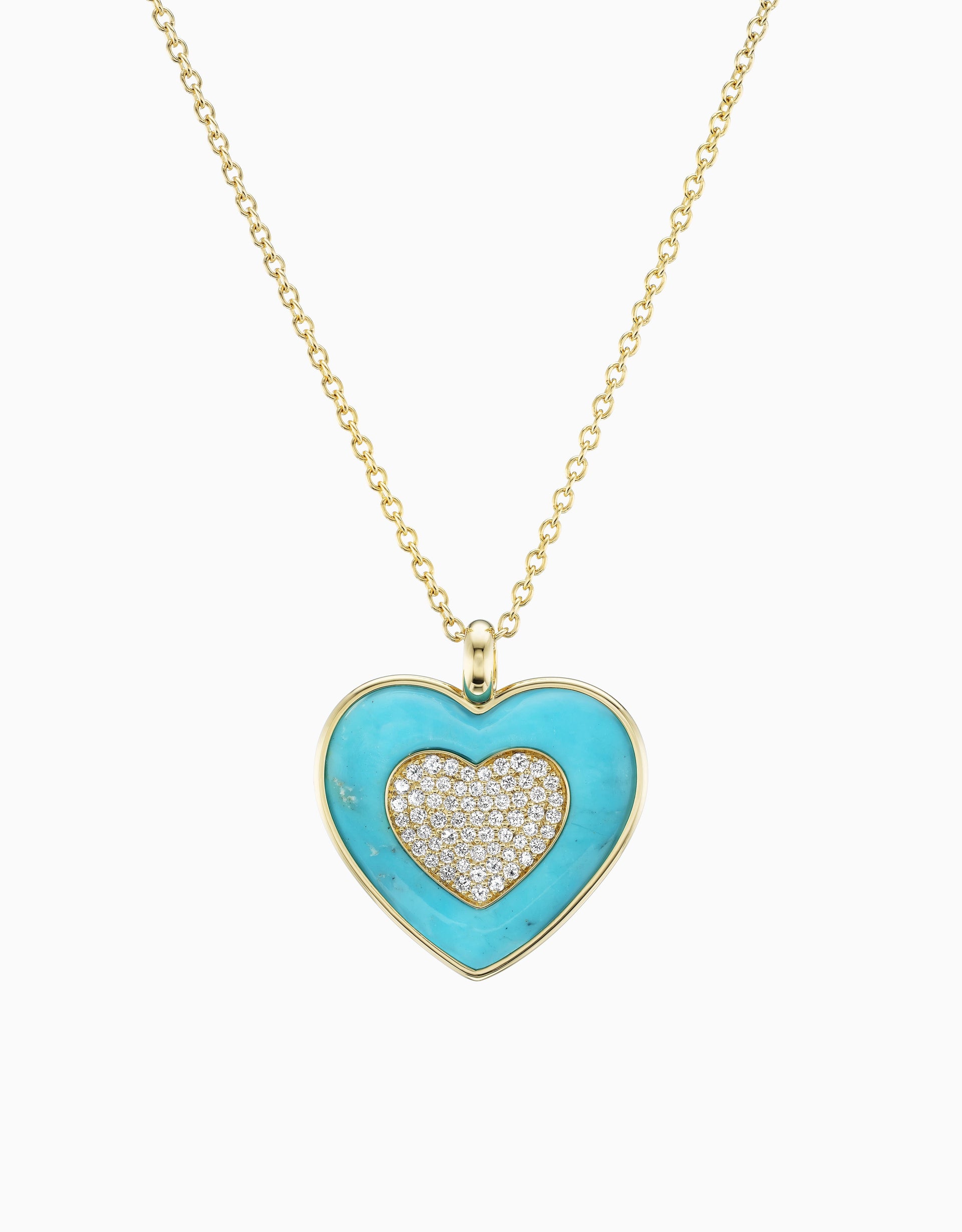 Rock Heart Necklace - Diamond, Turquoise