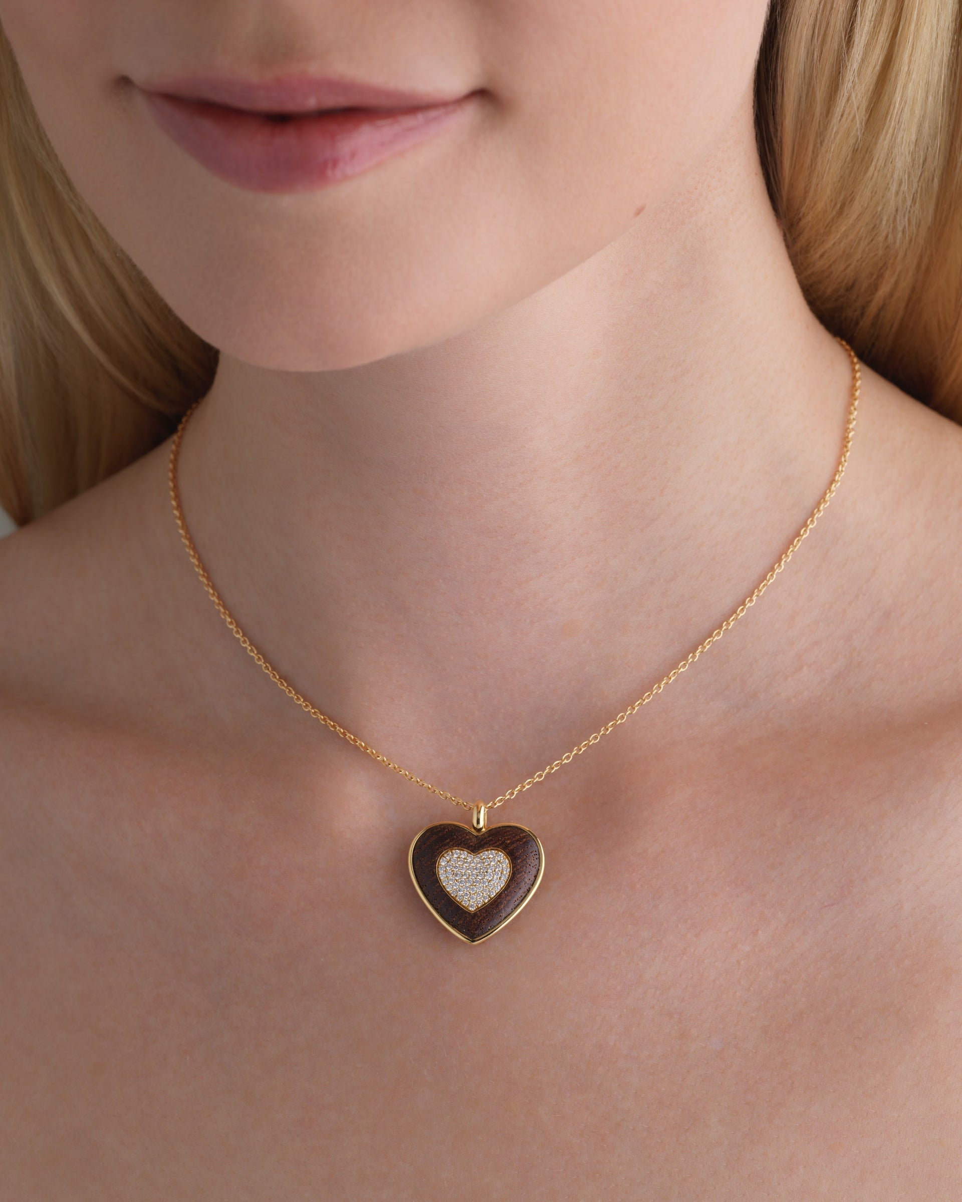 Rock Heart Necklace - Diamond, Wood