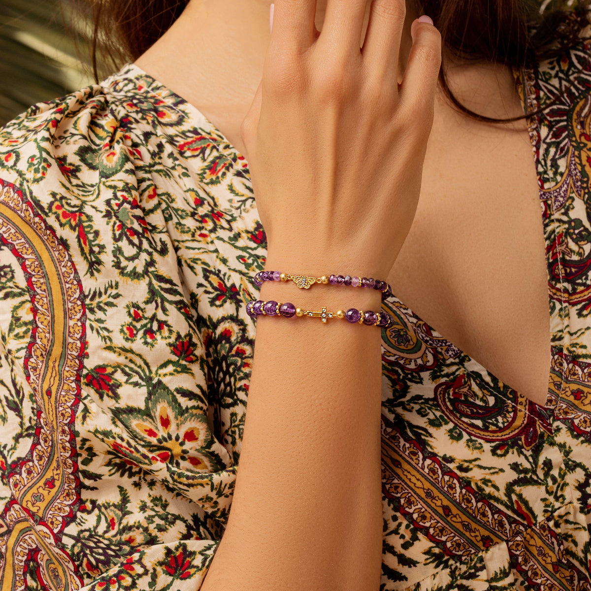 Leap of Intuition Amethyst Cross Charm Bracelet