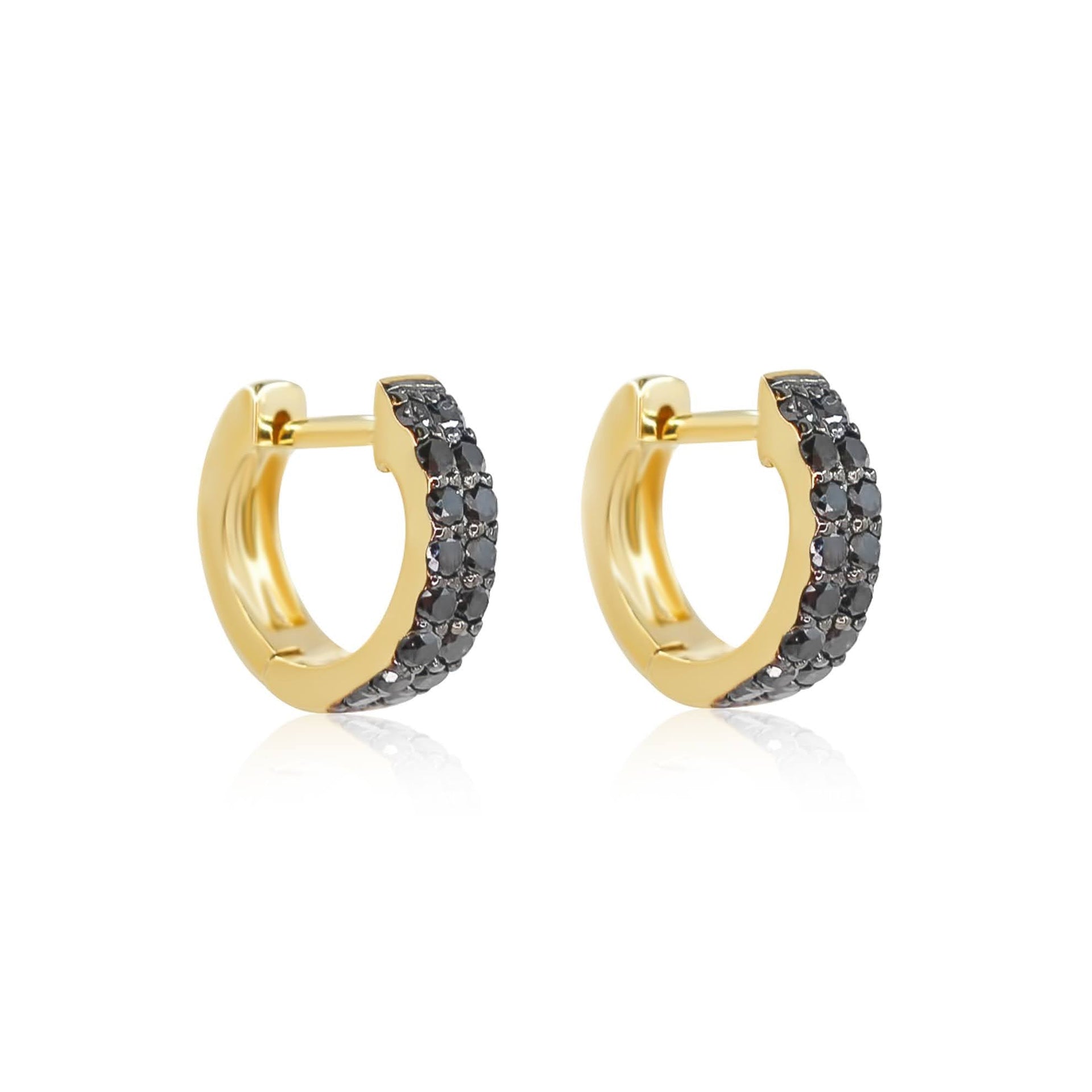 Gold Double Row Black Diamond Hoop Earring