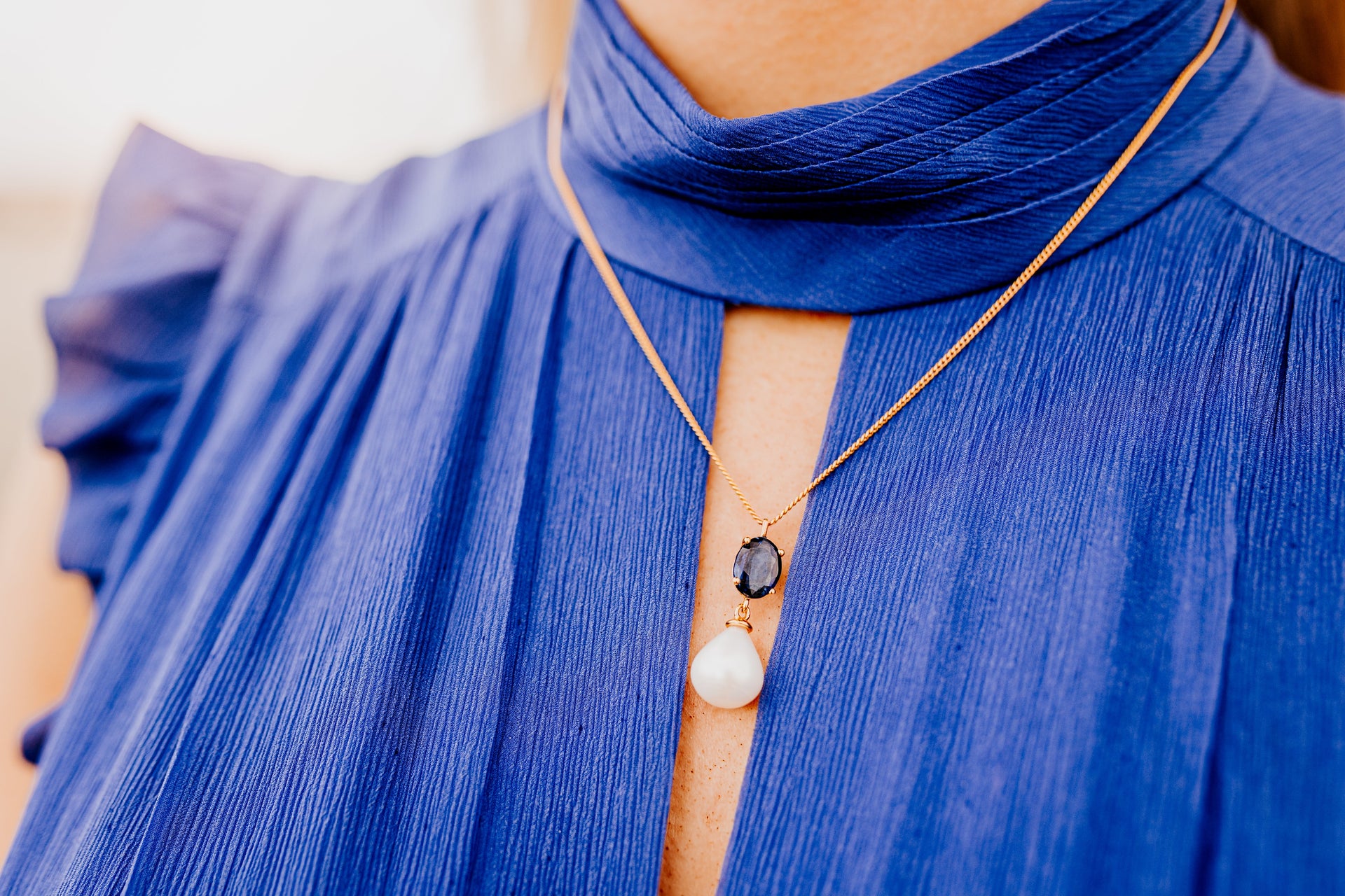 Kyanite and Baroque Pearl Drop Necklace