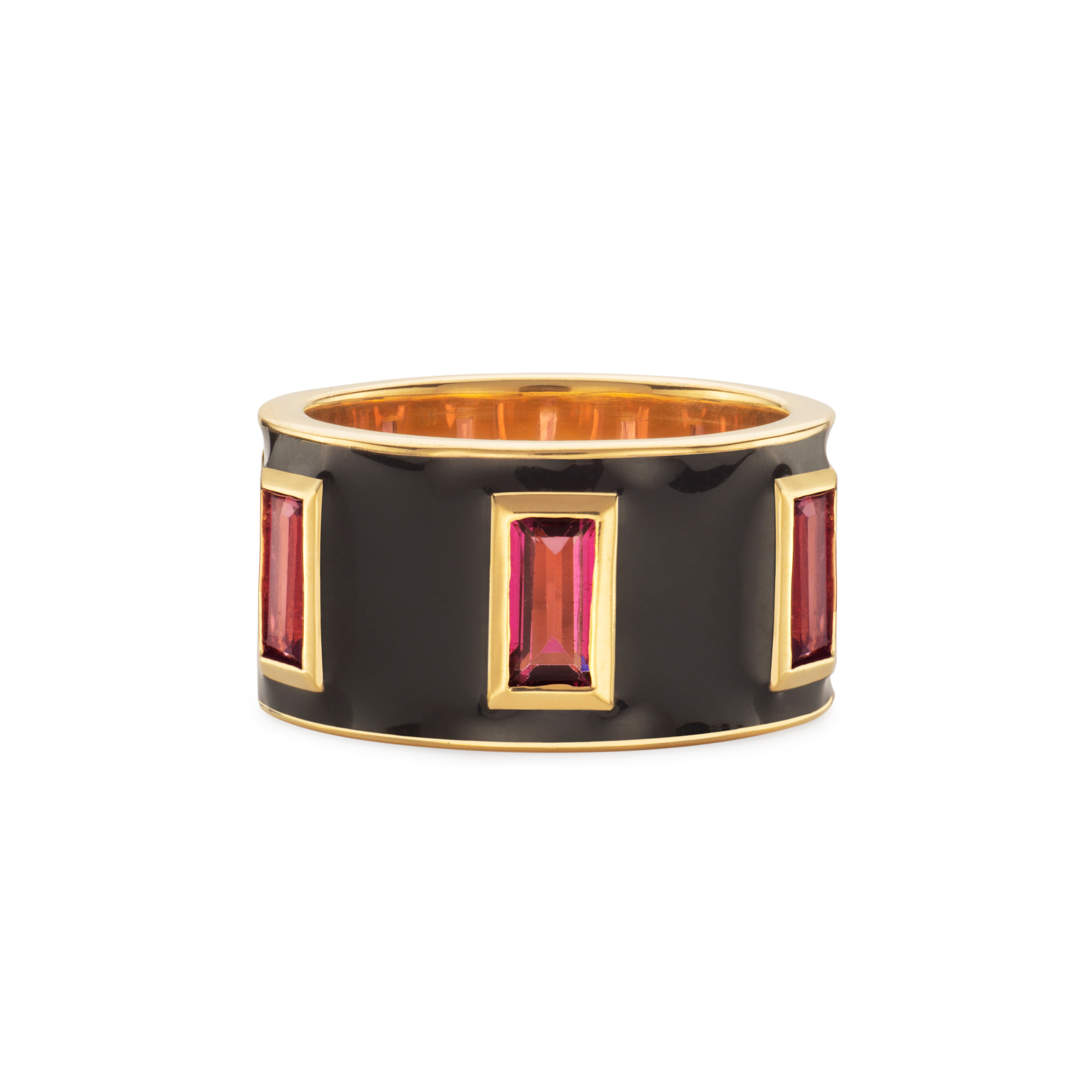 Rhodolite and Black Enamel Drum Ring