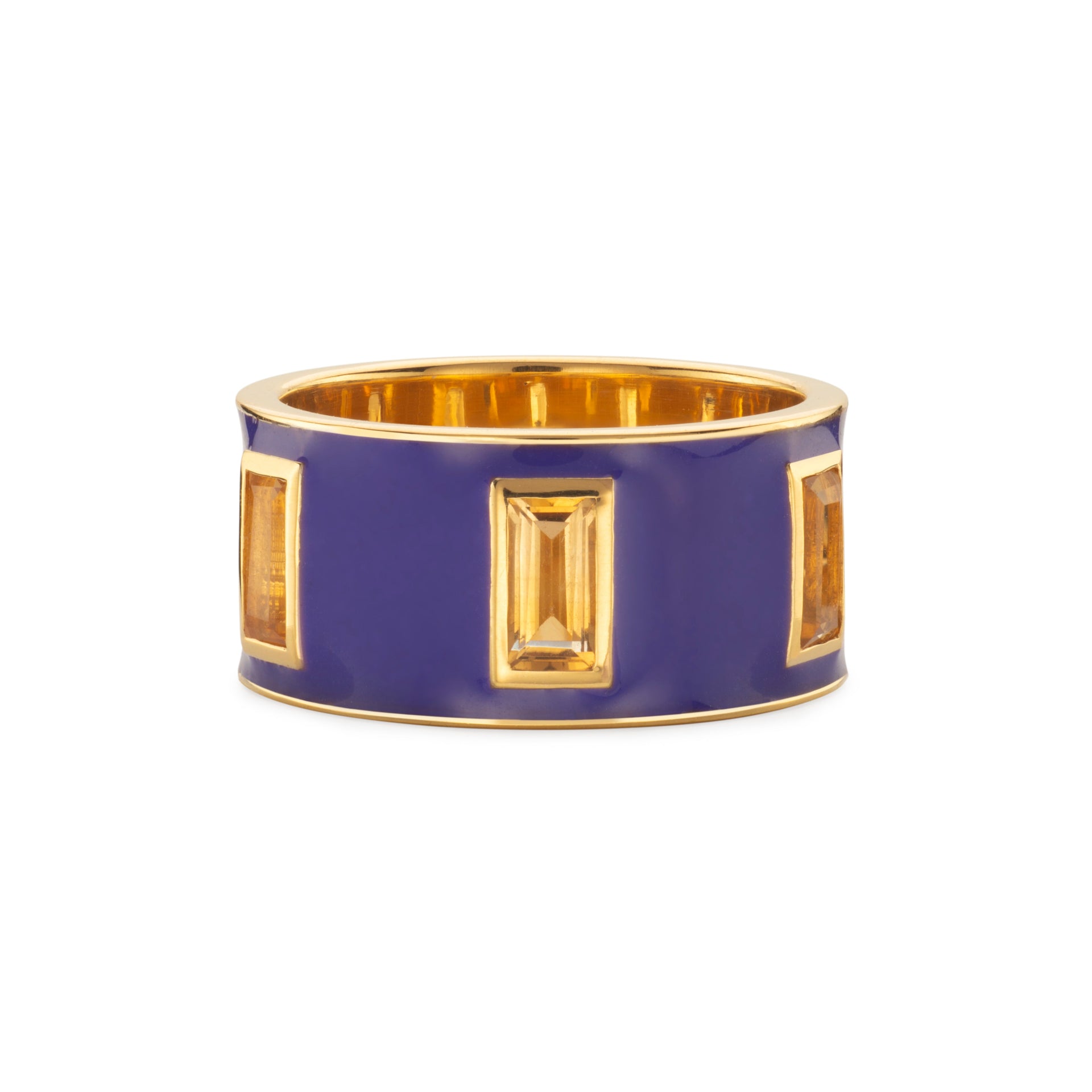 Citrine and Purple Enamel Drum Ring