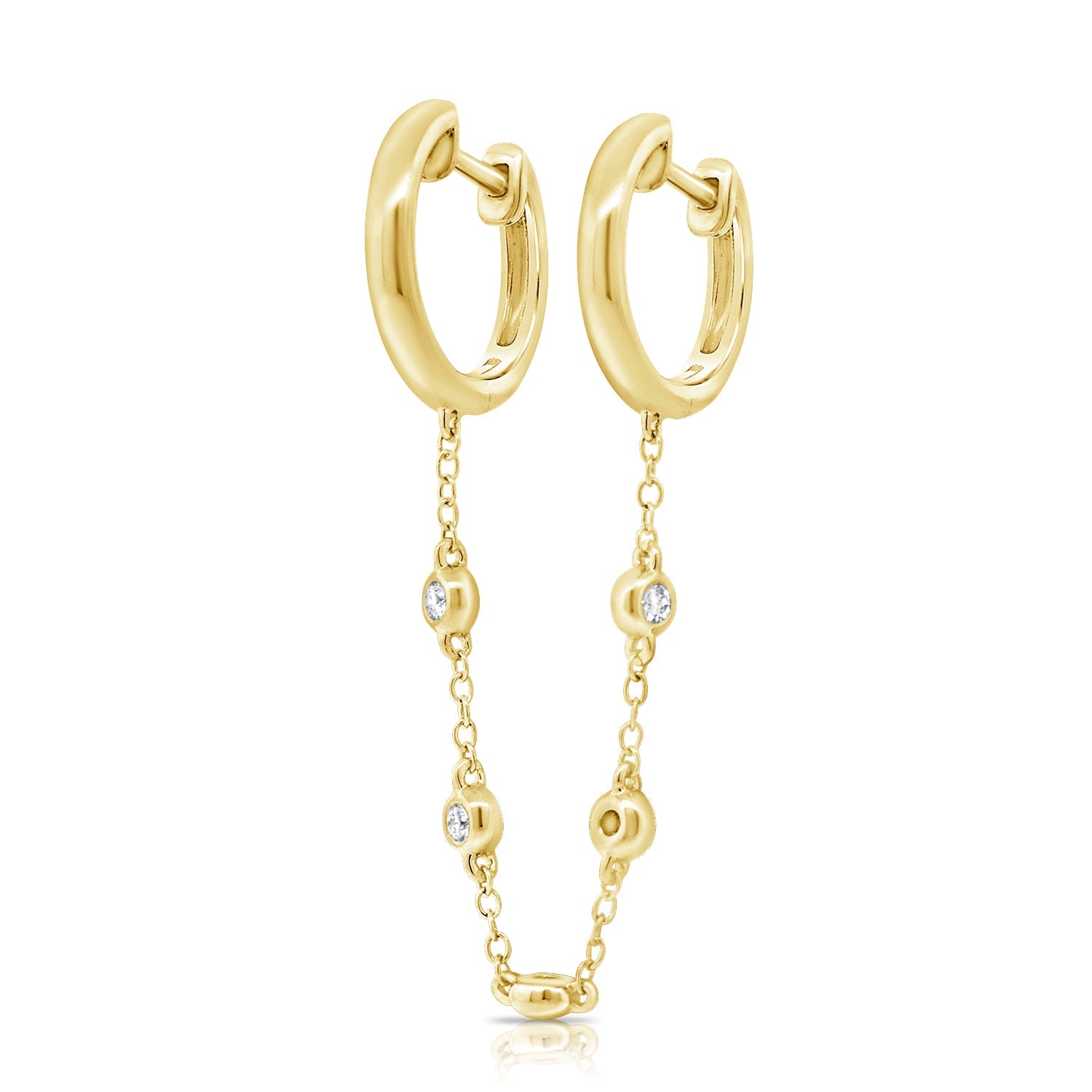 Gold Hoop Spaced Bezel Diamond Connecting Earring