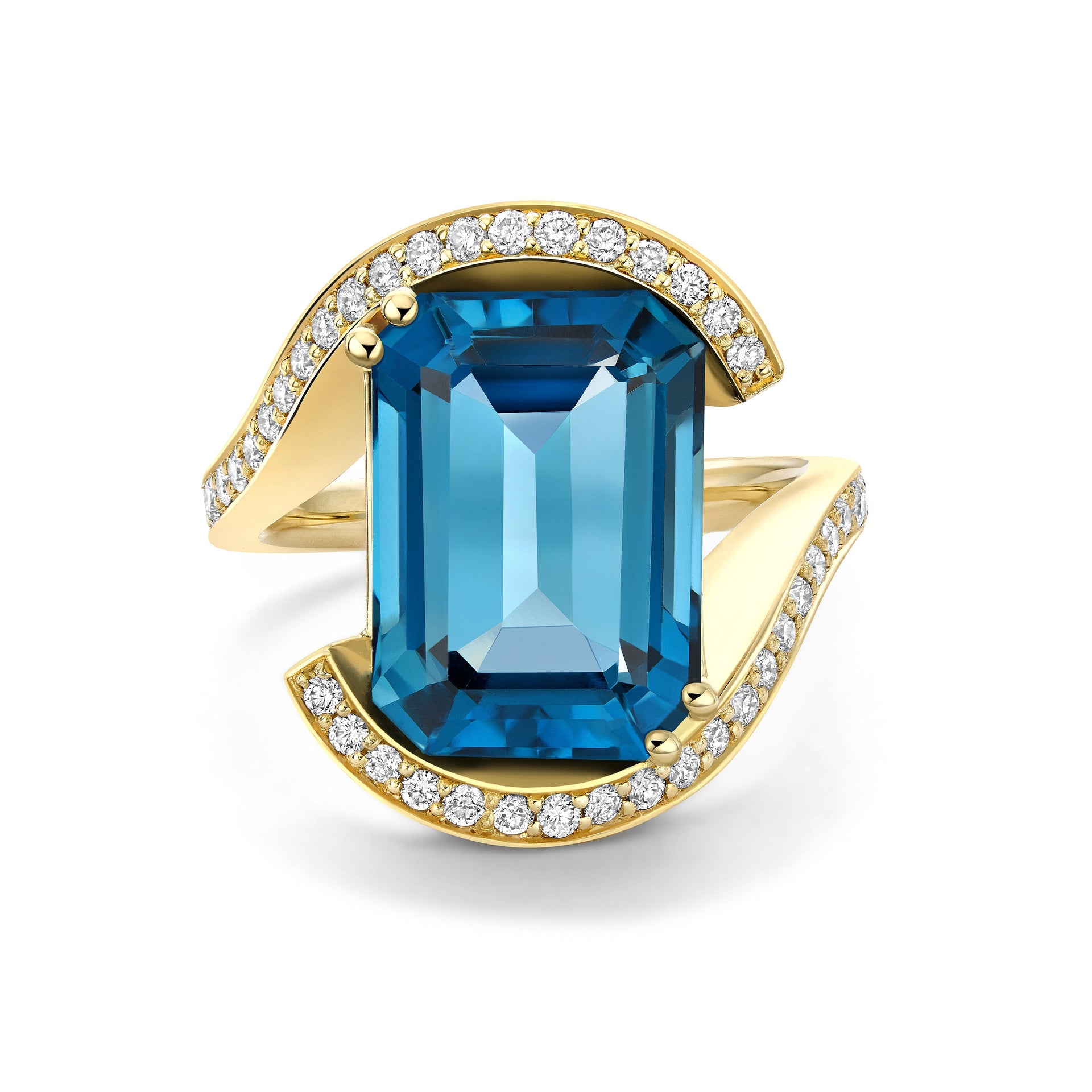 Teal Topaz and Diamond Wedeln Ring