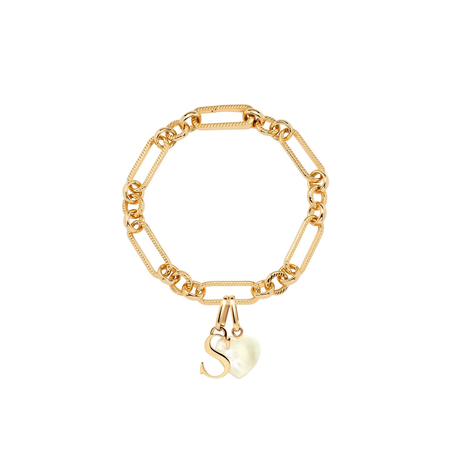 Letter & Birthstone Figaro Chain Bracelet (Gold)