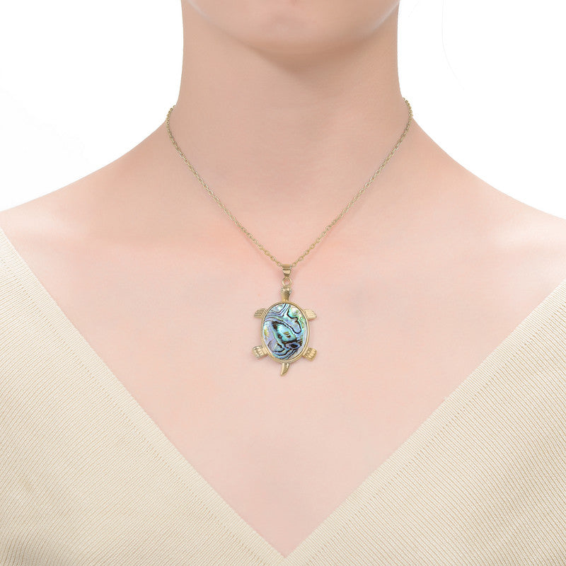Elise Abalone Charm Turtle Pendant Necklace