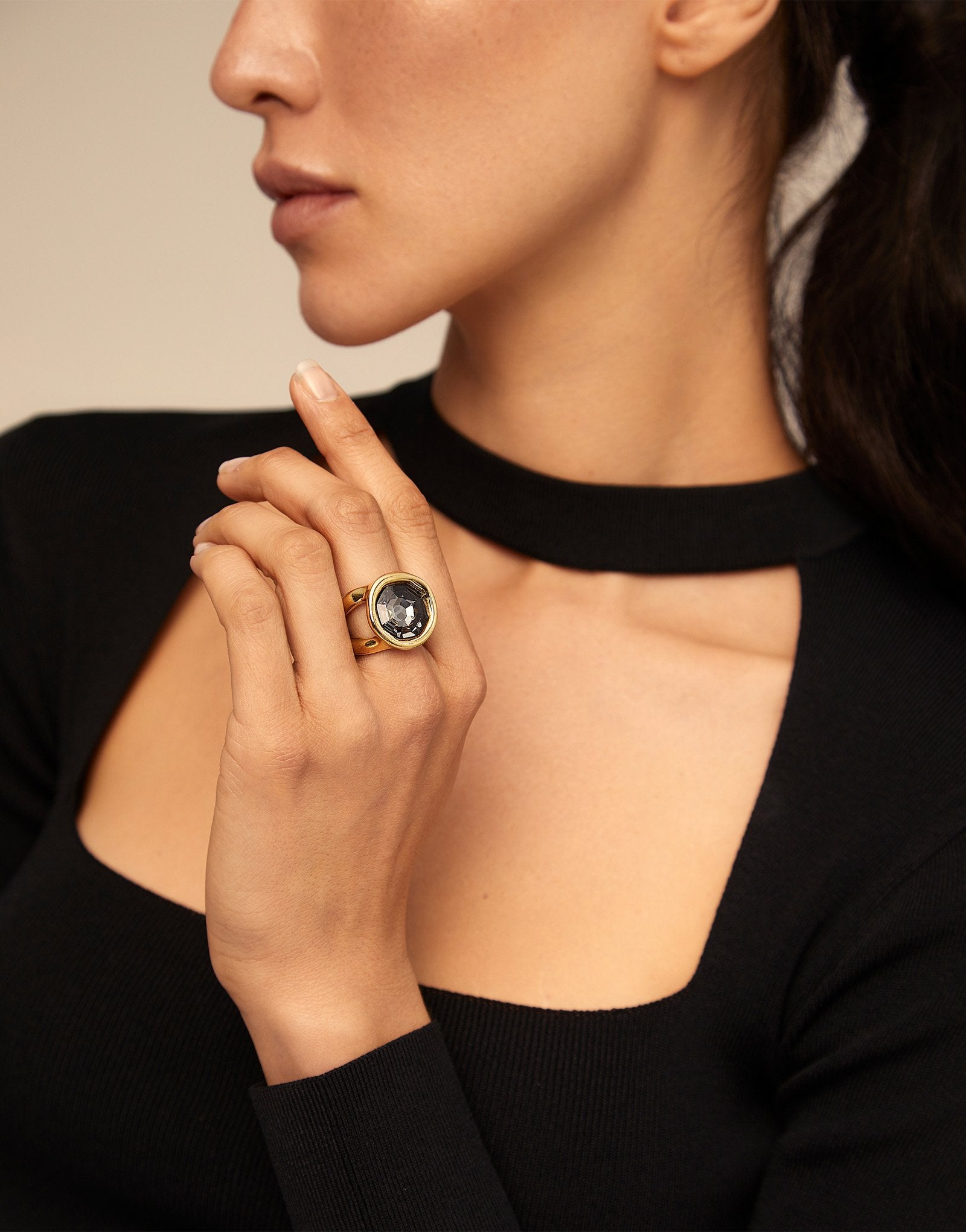 ring with gray crystal