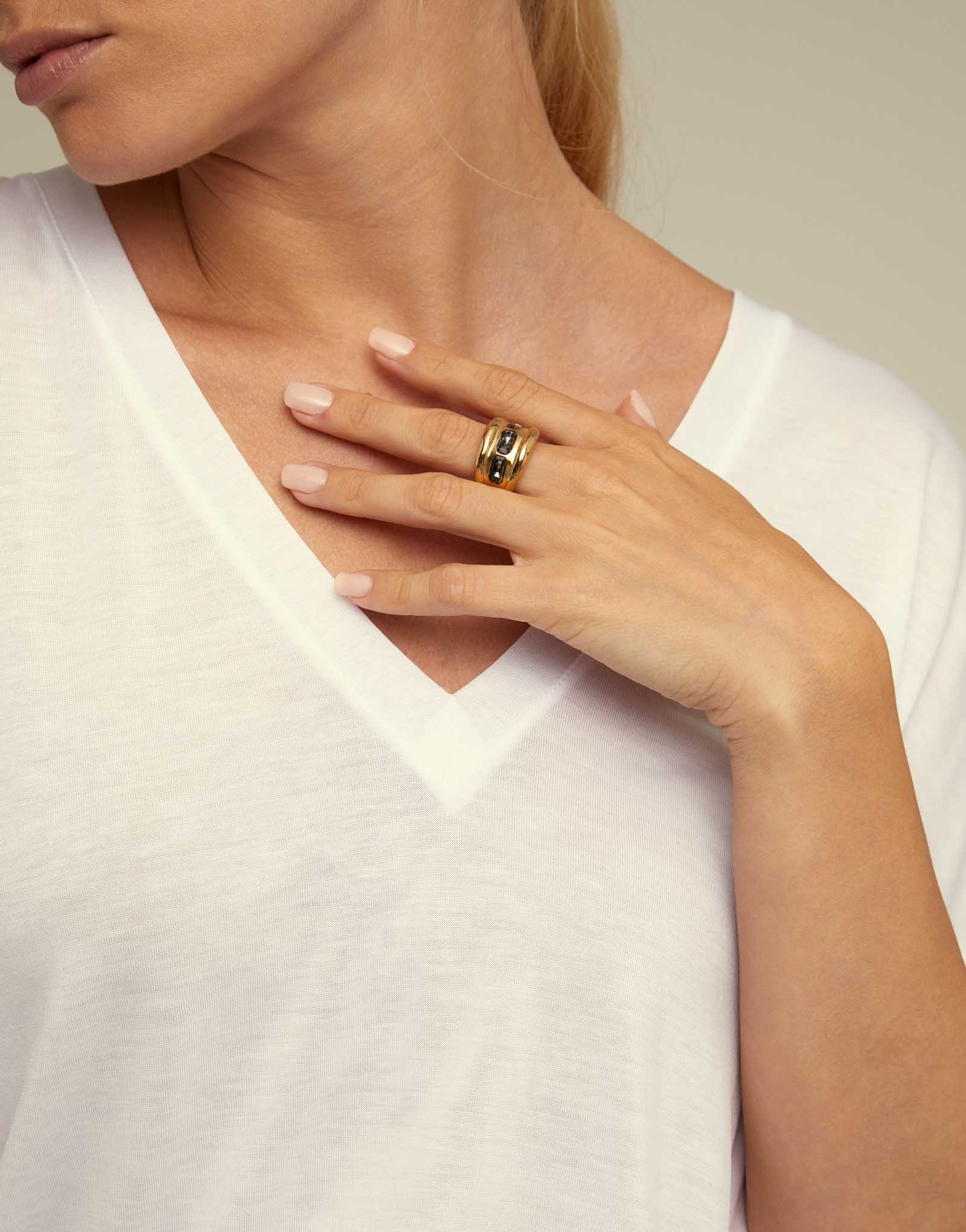 Ring with 3 grey crystals