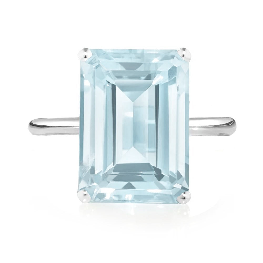 White Gold Aquamarine Octagon Ring