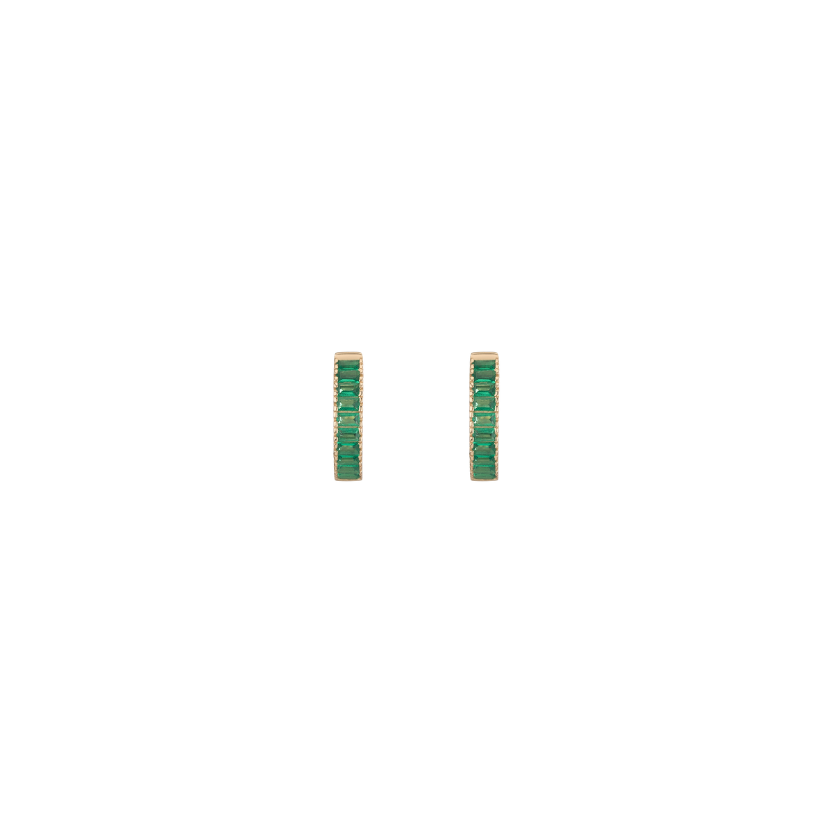Lab Grown Green Emerald Baguette Huggie Earrings