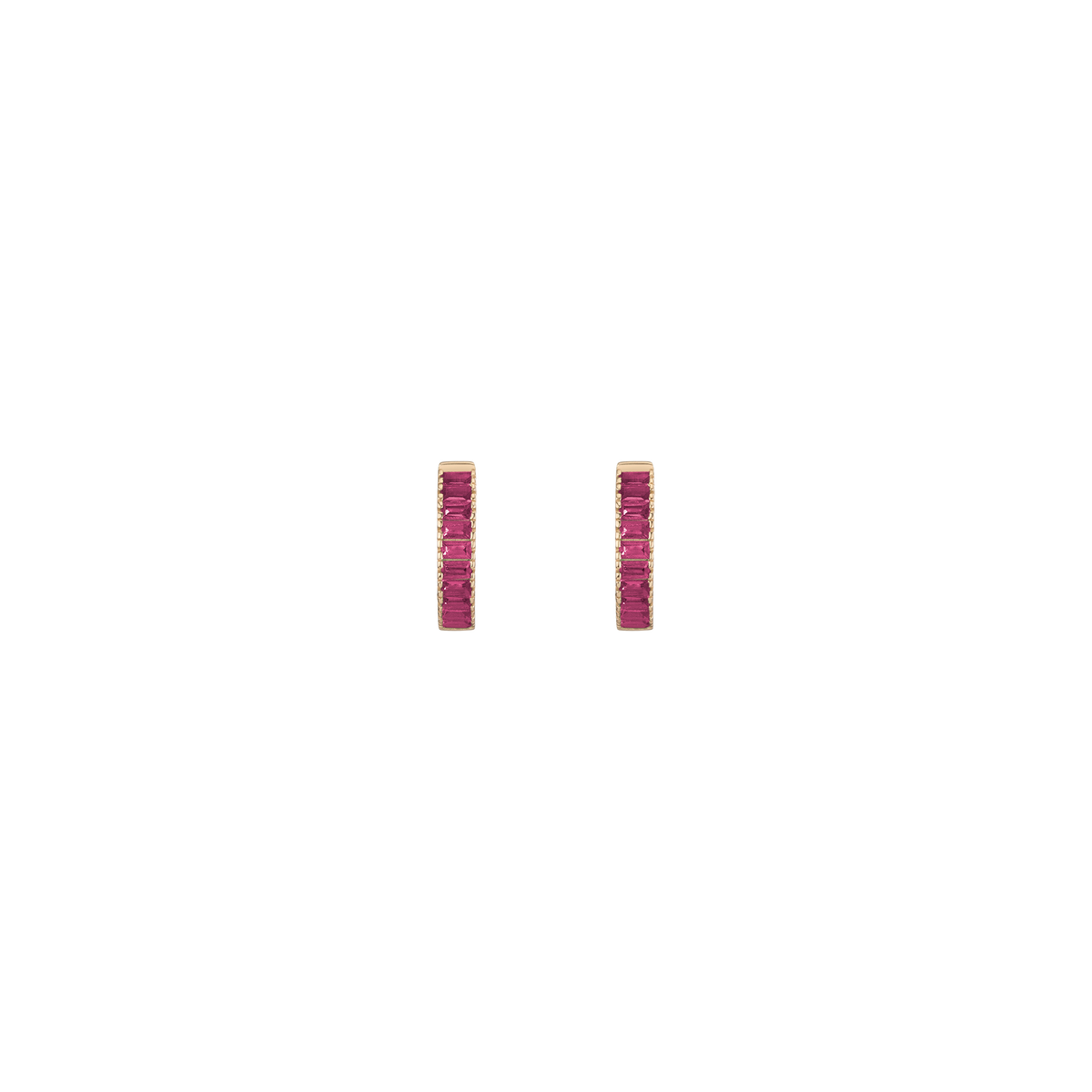 Lab Grown Red Ruby Baguette Huggie Earrings