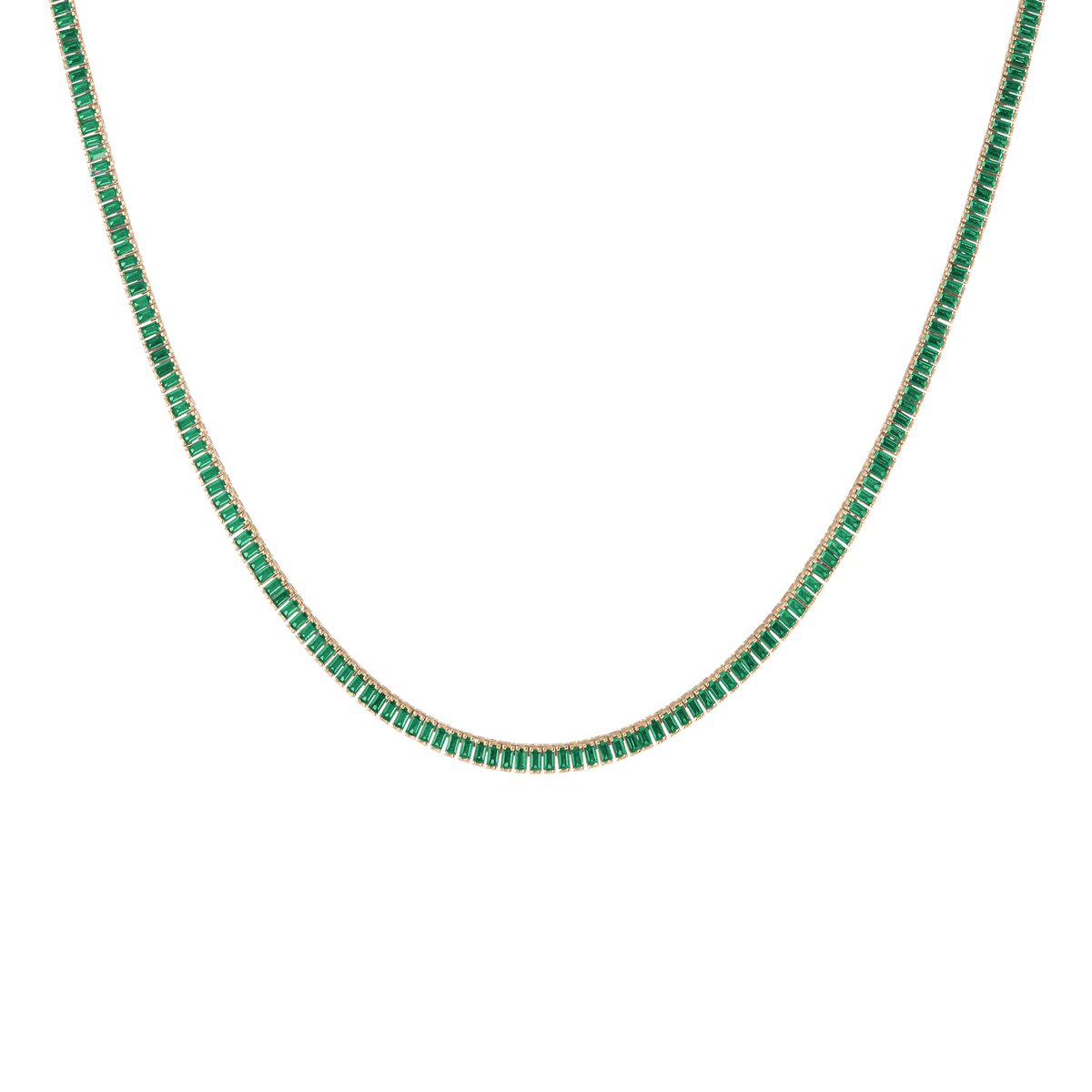 Lab Grown Green Emerald Baguette Tennis Necklace