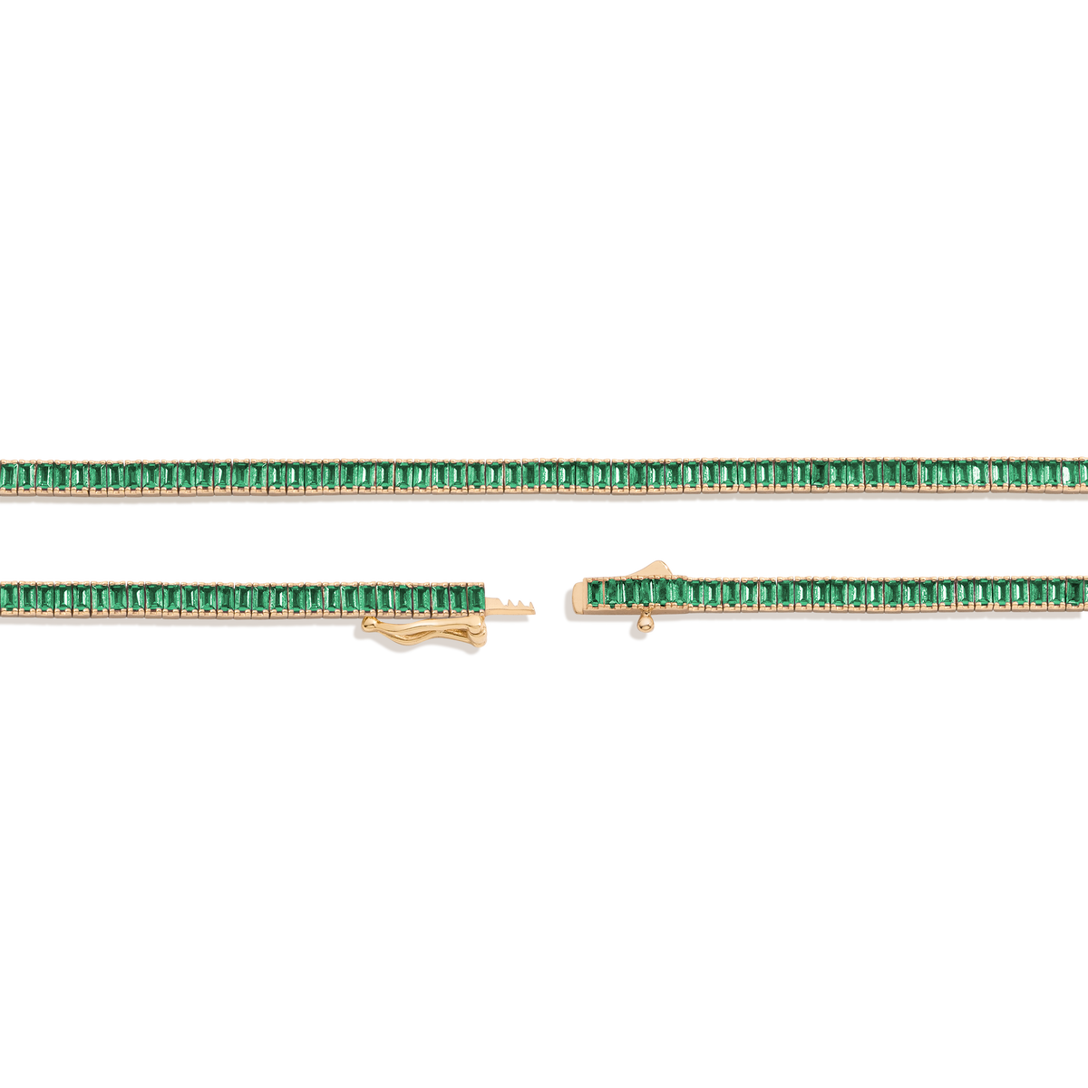 Lab Grown Green Emerald Baguette Tennis Necklace