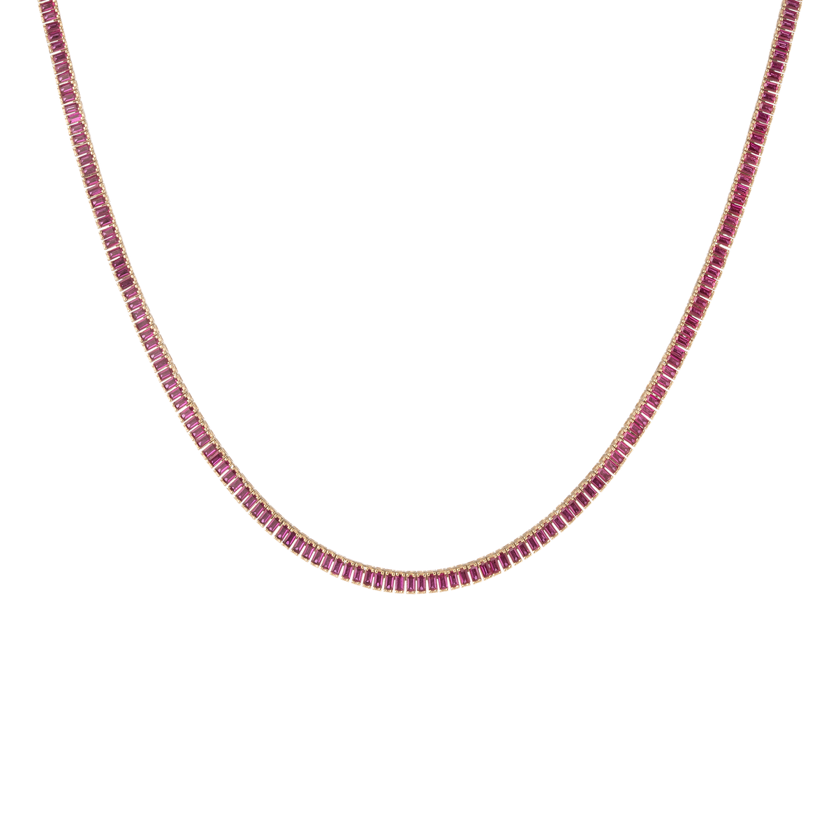 Lab Grown Red Ruby Baguette Tennis Necklace