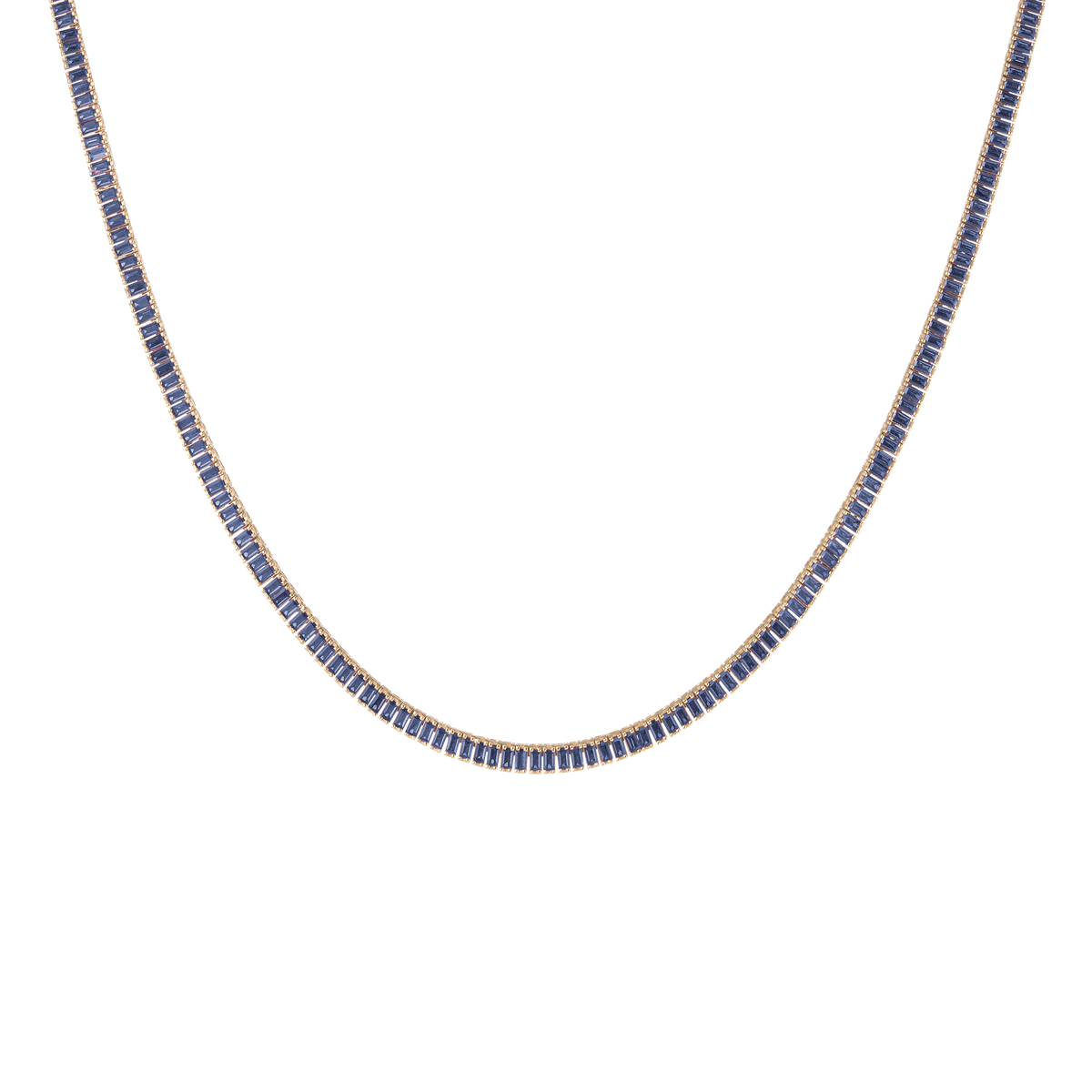 Lab Grown Blue Sapphire Baguette Tennis Necklace