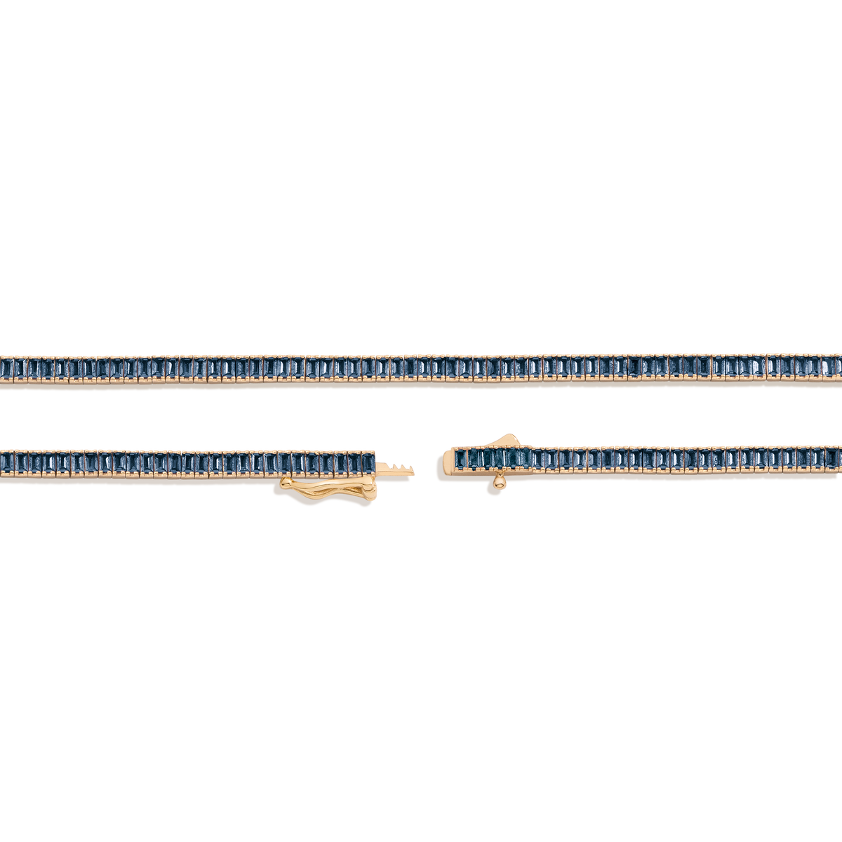 Lab Grown Blue Sapphire Baguette Tennis Necklace