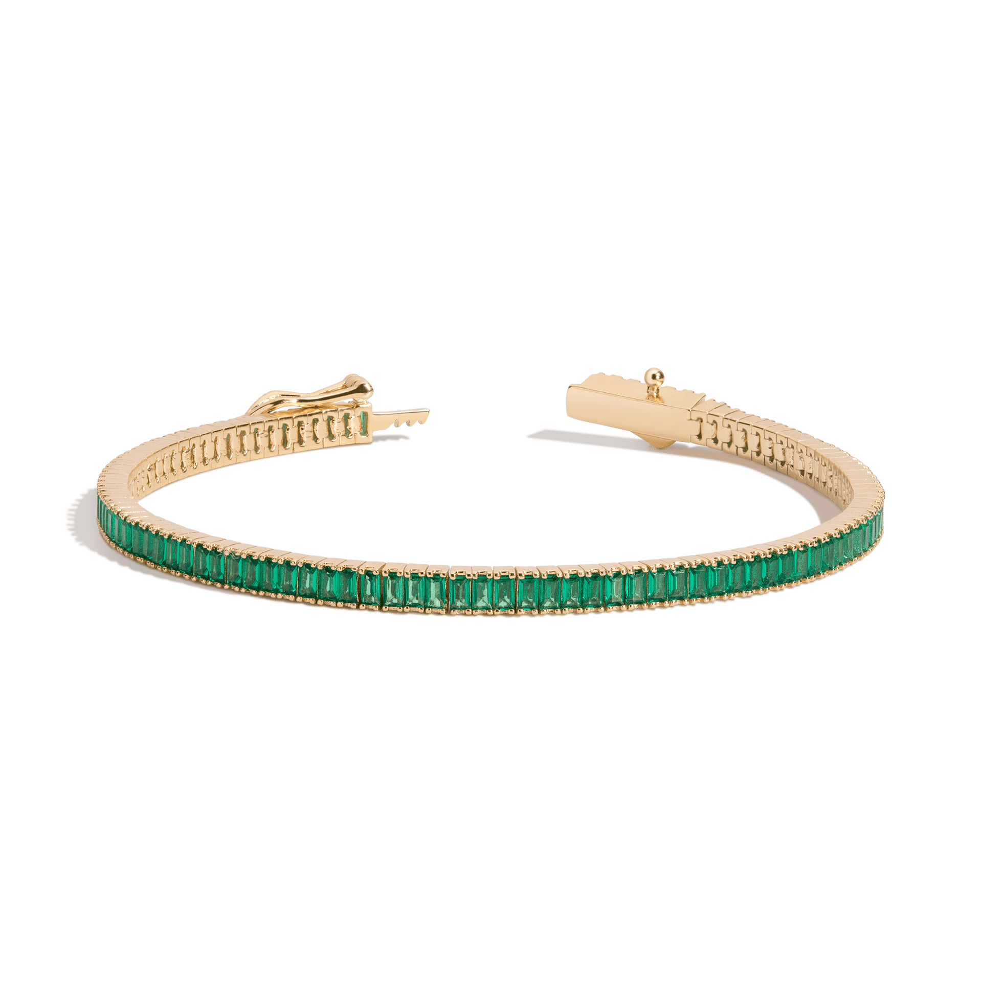 Lab Grown Green Emerald Baguette Tennis Bracelet