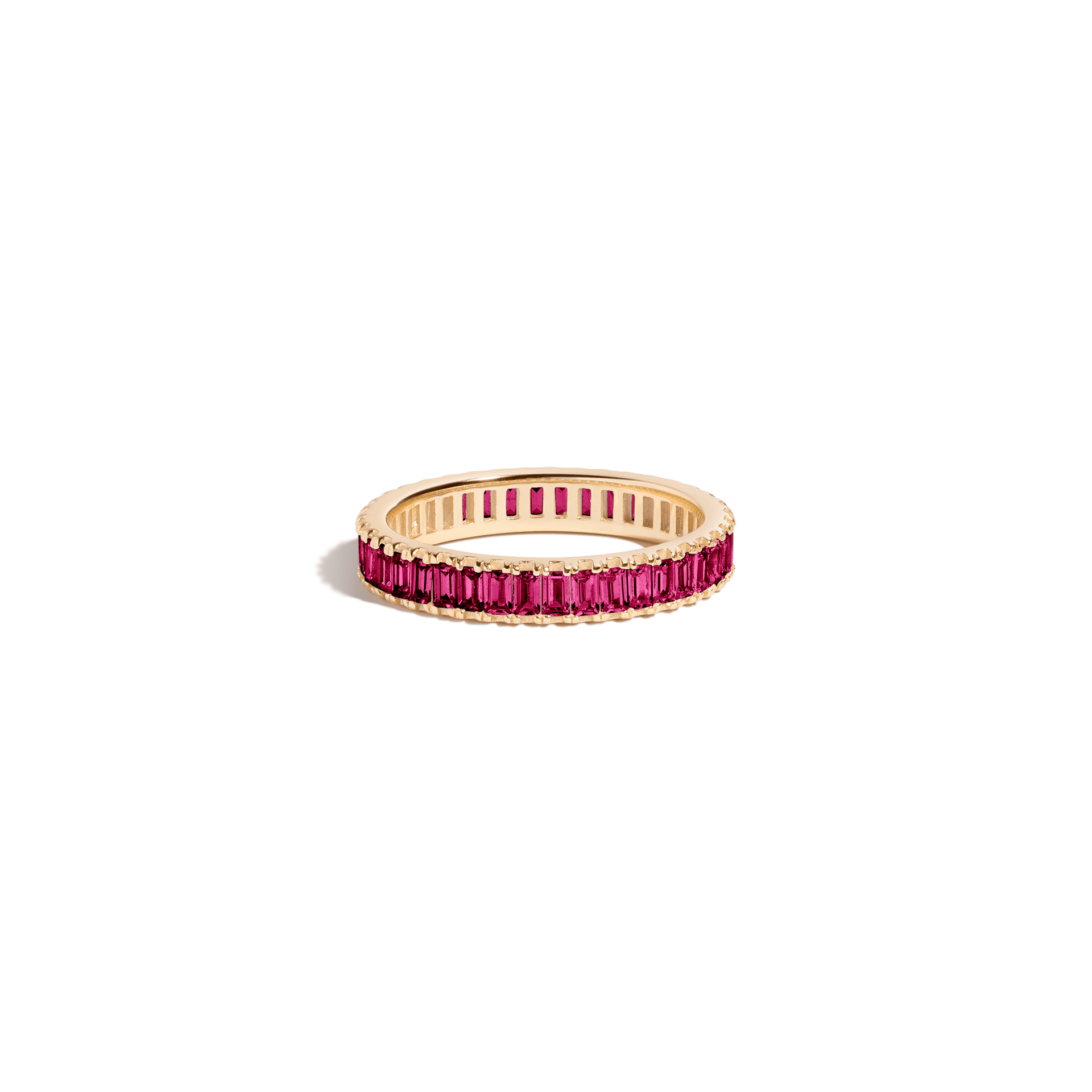 Lab Grown Red Ruby Baguette Eternity Ring
