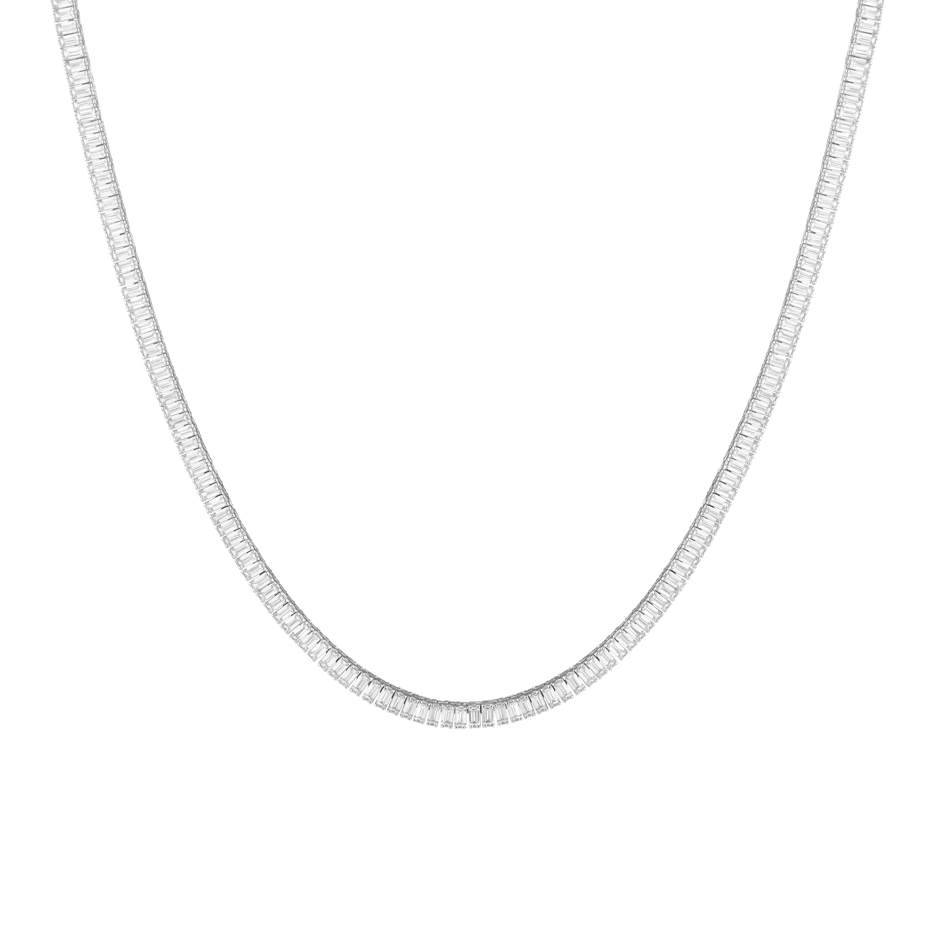 Lab Grown White Sapphire Baguette Tennis Necklace