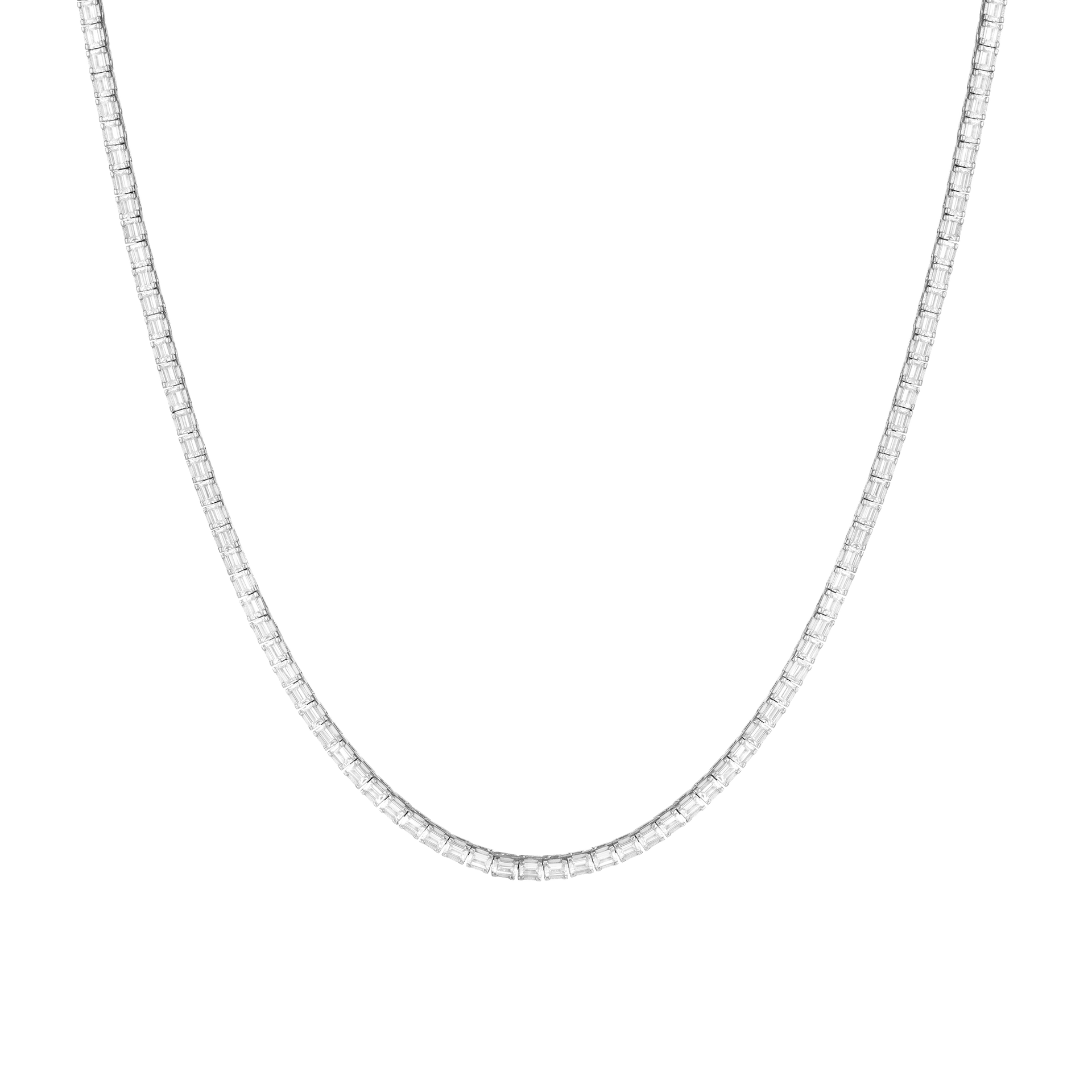 Lab Grown White Sapphire Horizontal Baguette Tennis Necklace