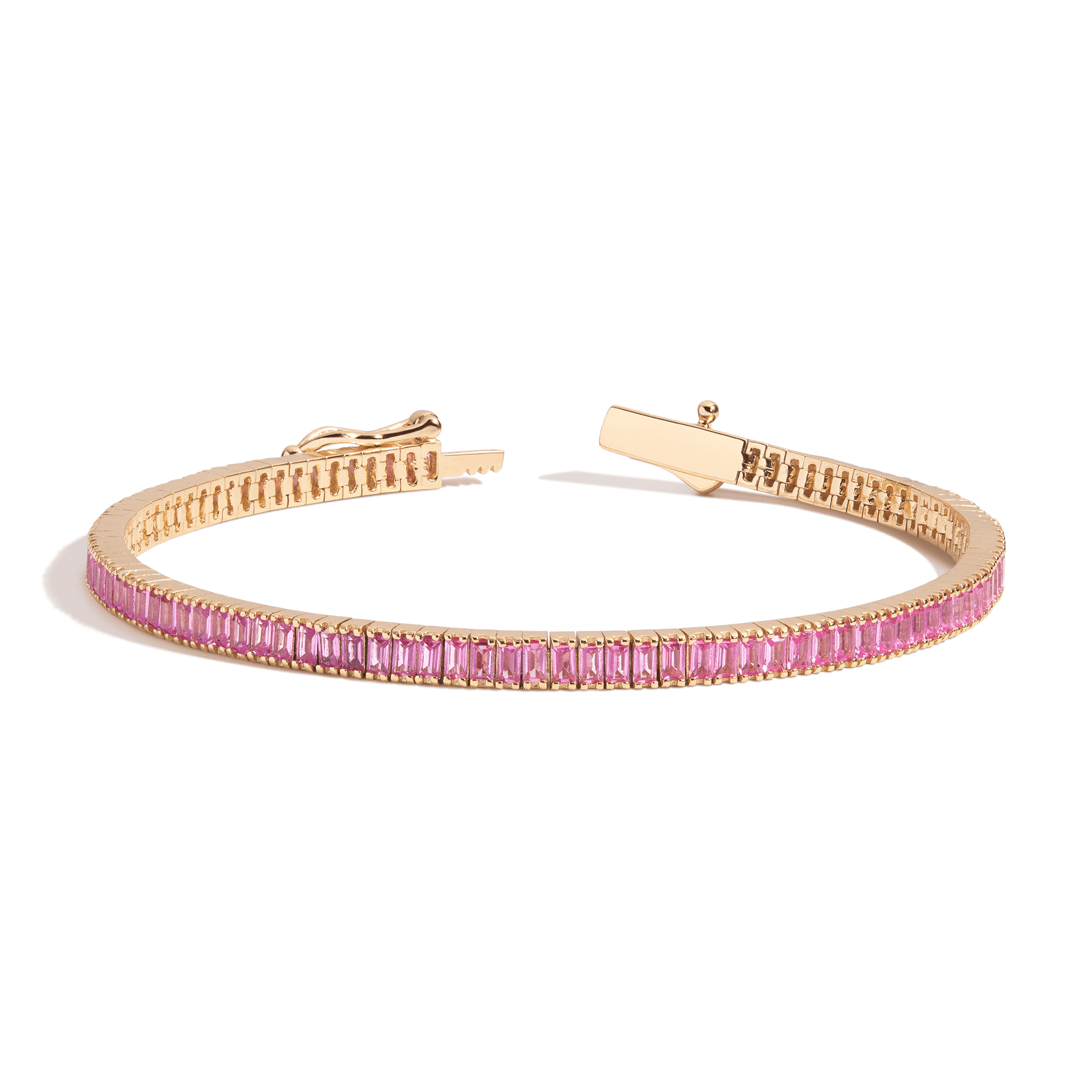Lab Grown Pink Sapphire Baguette Tennis Bracelet