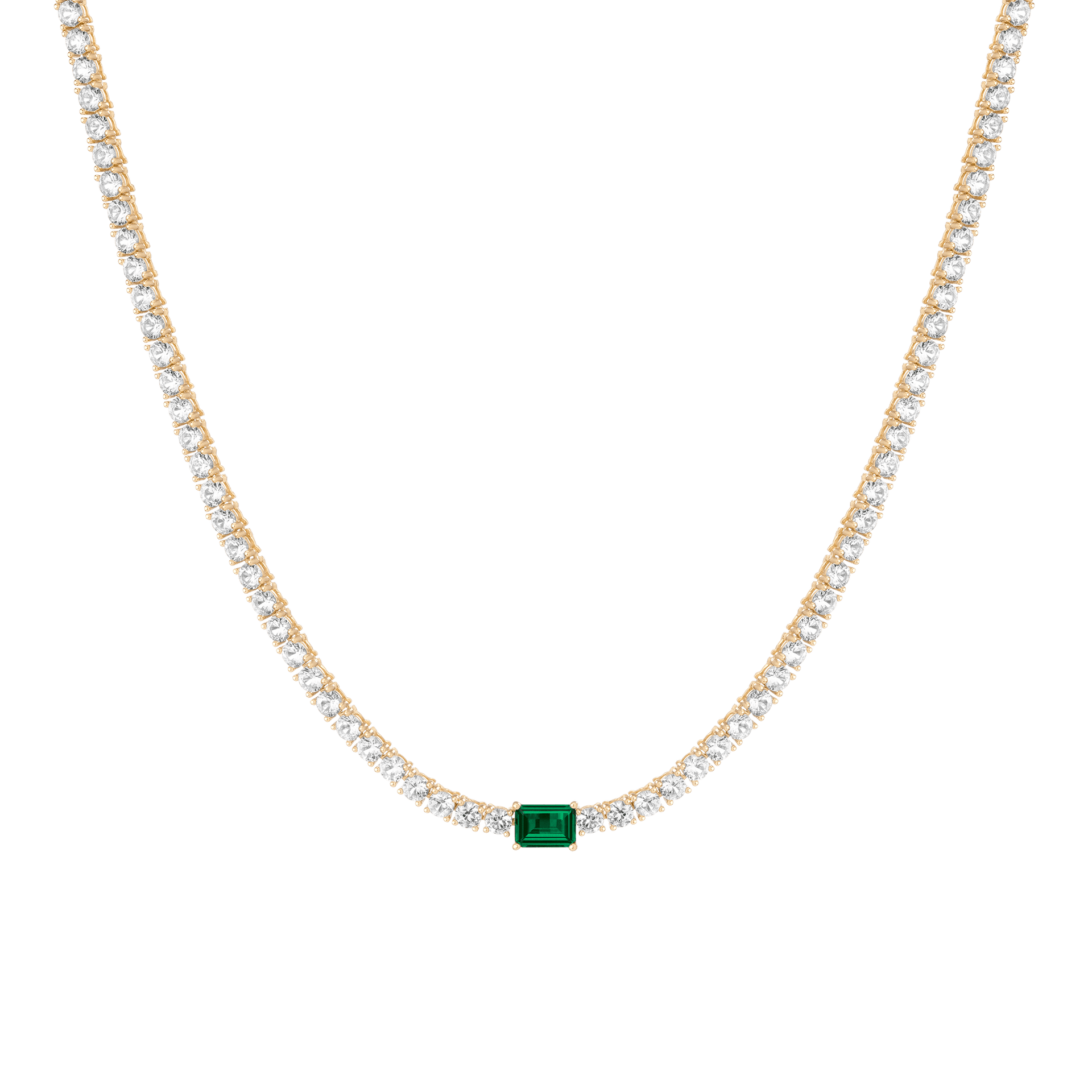 Lab Grown White Sapphire Tennis Necklace with Emerald