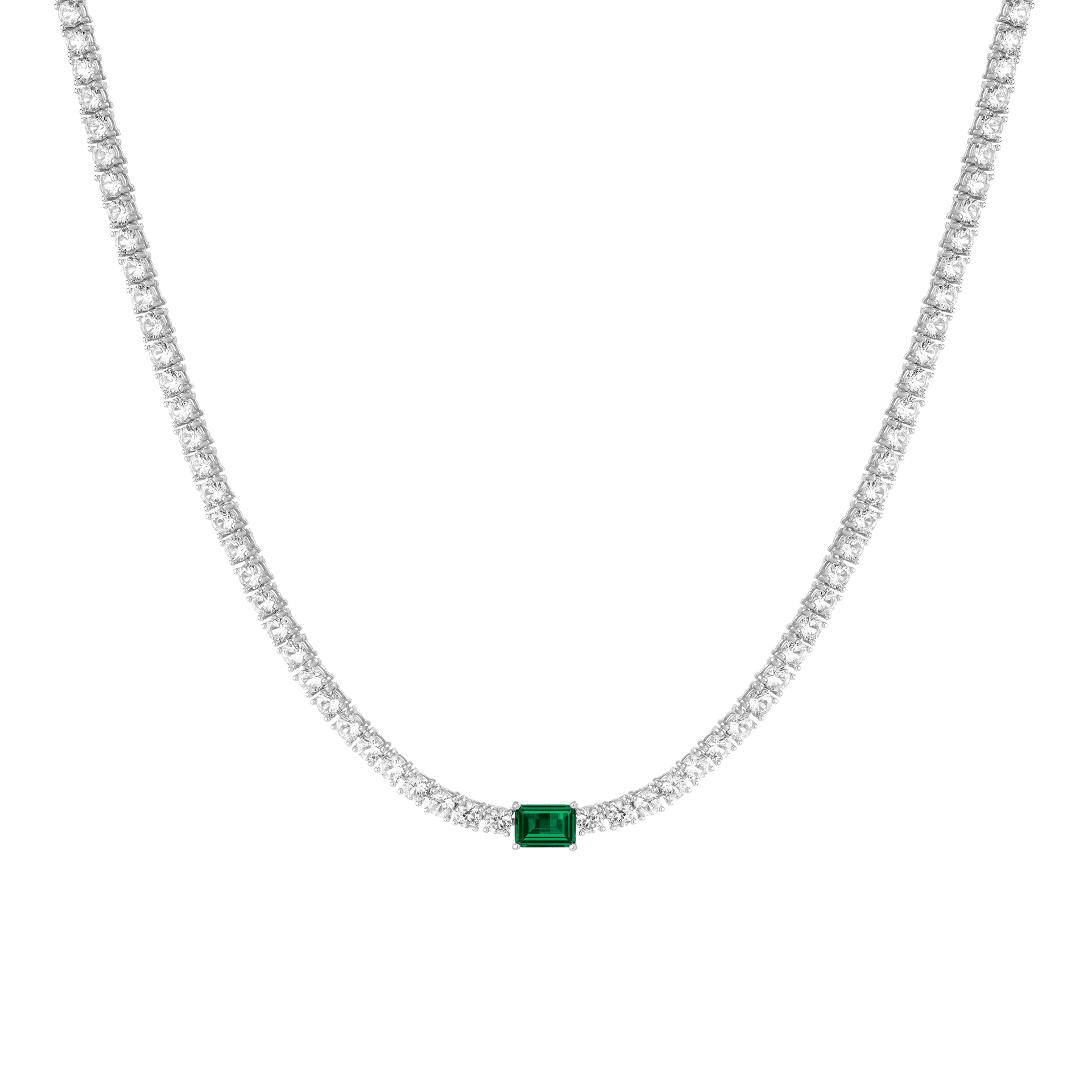 Lab Grown White Sapphire Tennis Necklace with Emerald