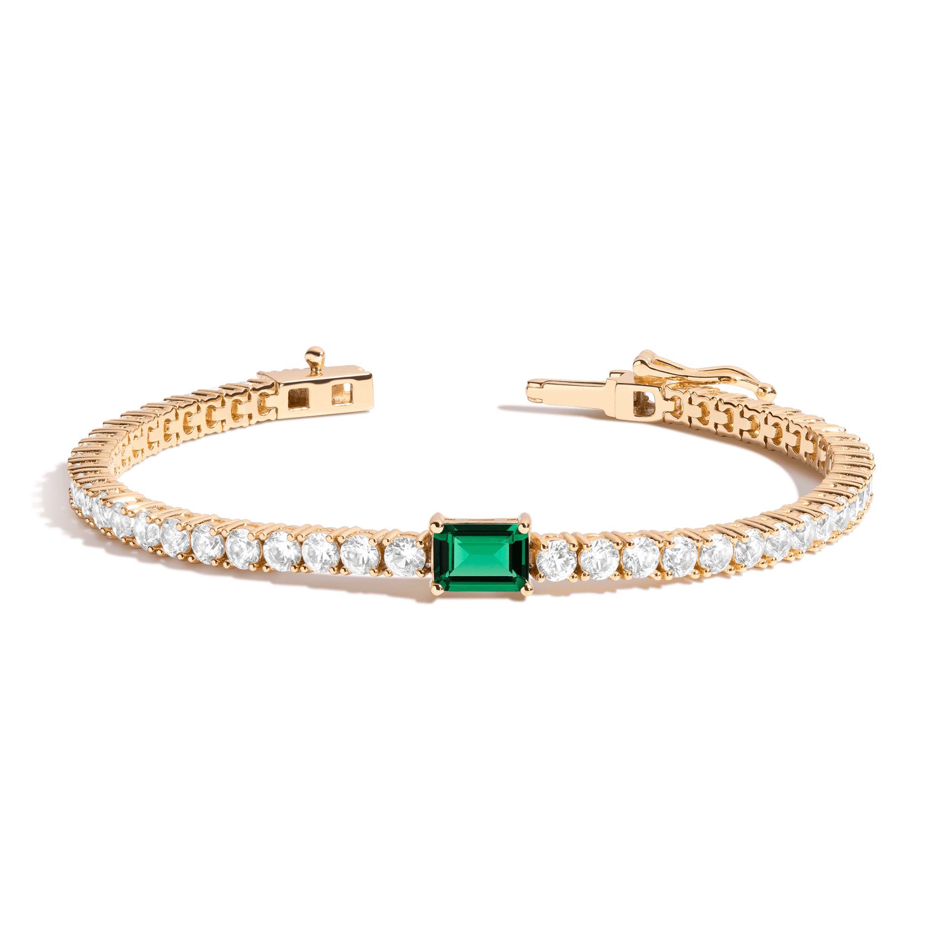 Lab Grown White Sapphire Tennis Bracelet with Emerald