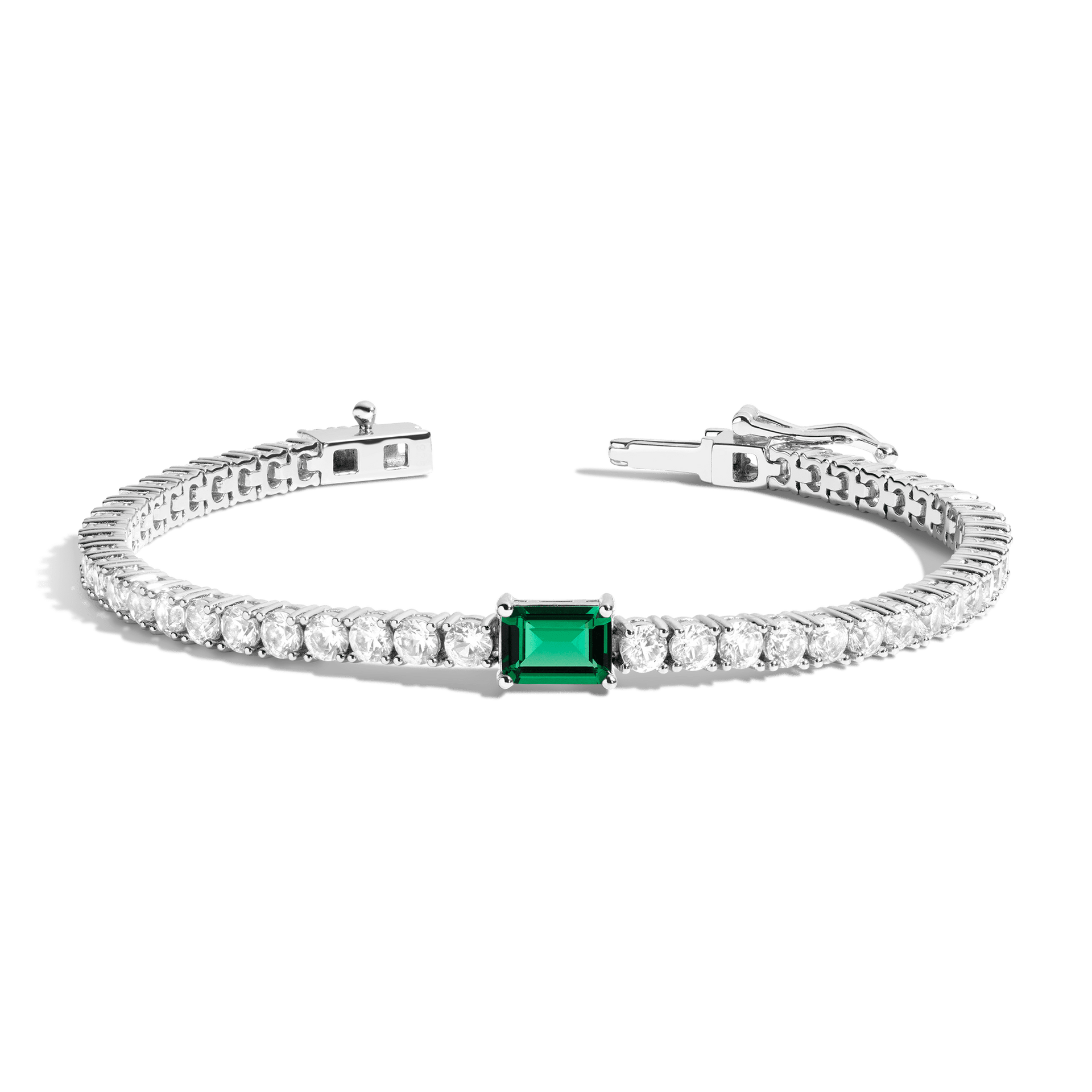 Lab Grown White Sapphire Tennis Bracelet with Emerald