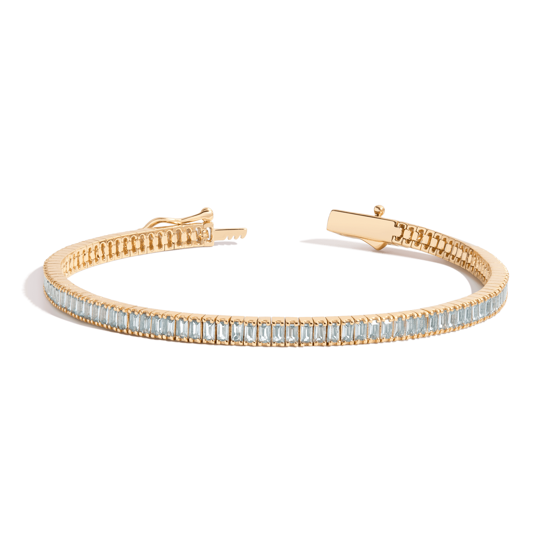 Lab Grown Aquamarine Baguette Tennis Bracelet