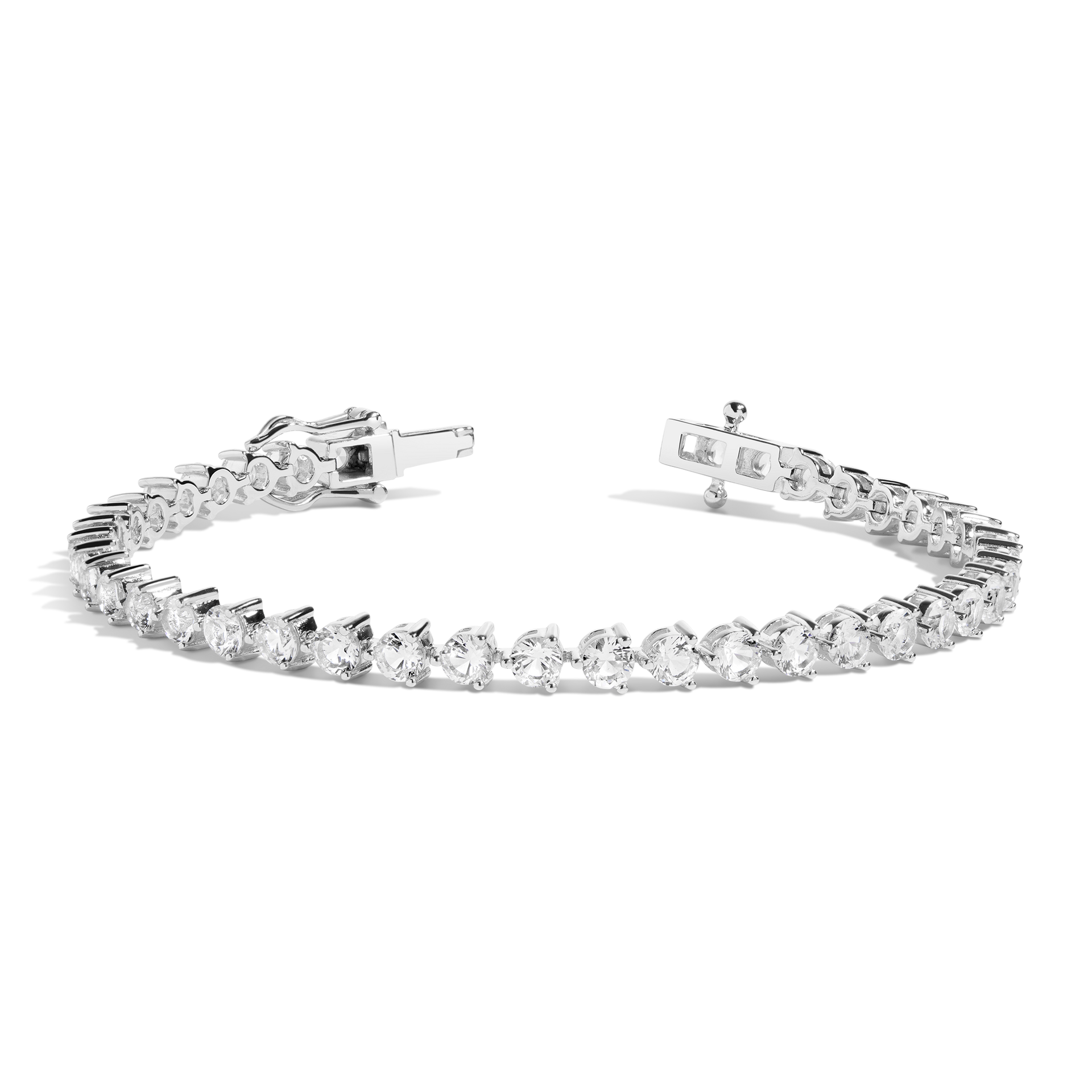 Lab Grown White Sapphire Three-Prong Tennis Bracelet