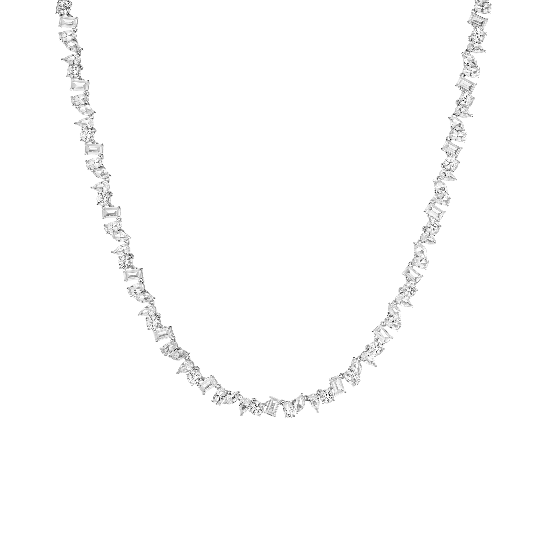 Lab Grown White Sapphire Mixed Shape Tennis Necklace