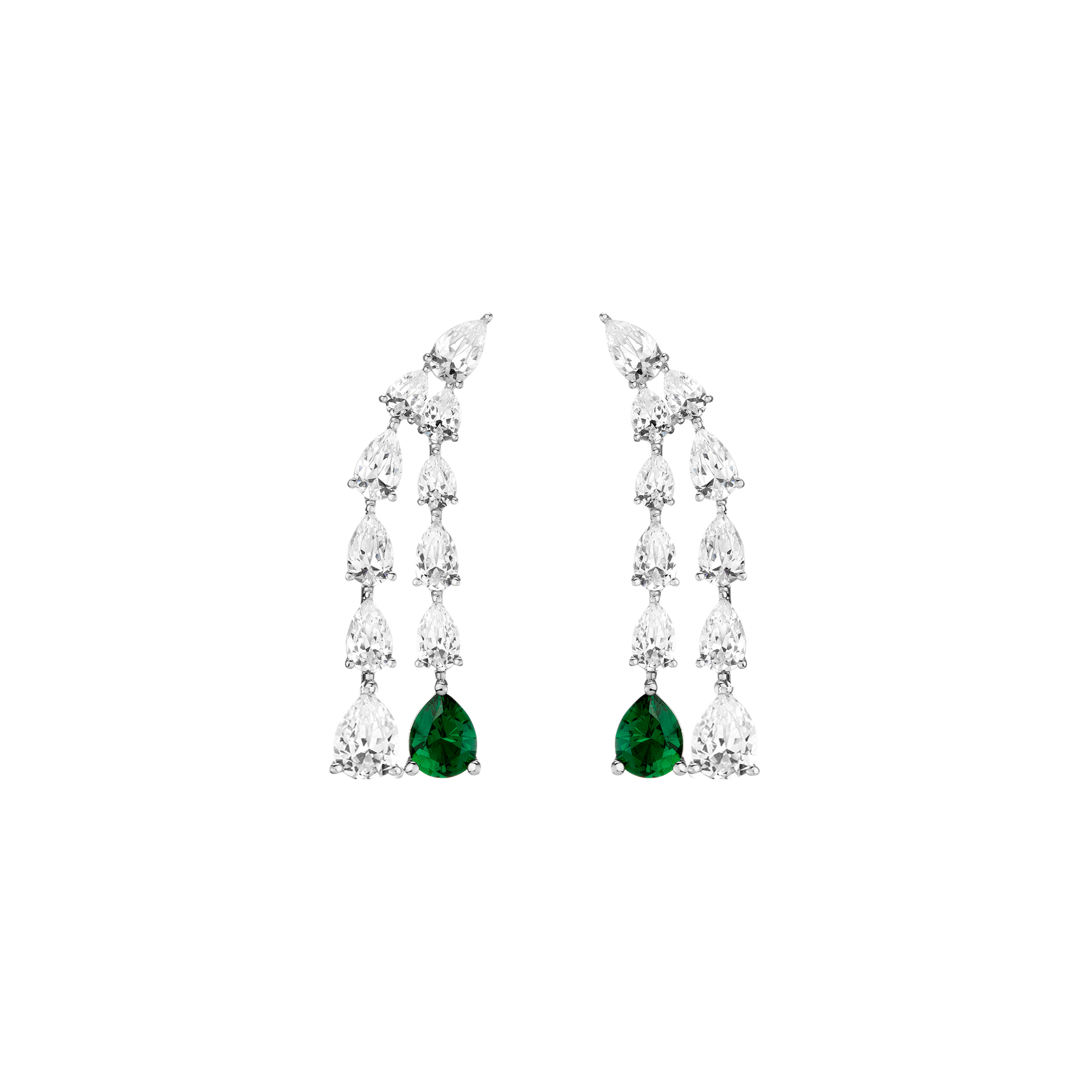 Lab Grown White Sapphire Waterfall Earrings with Emerald