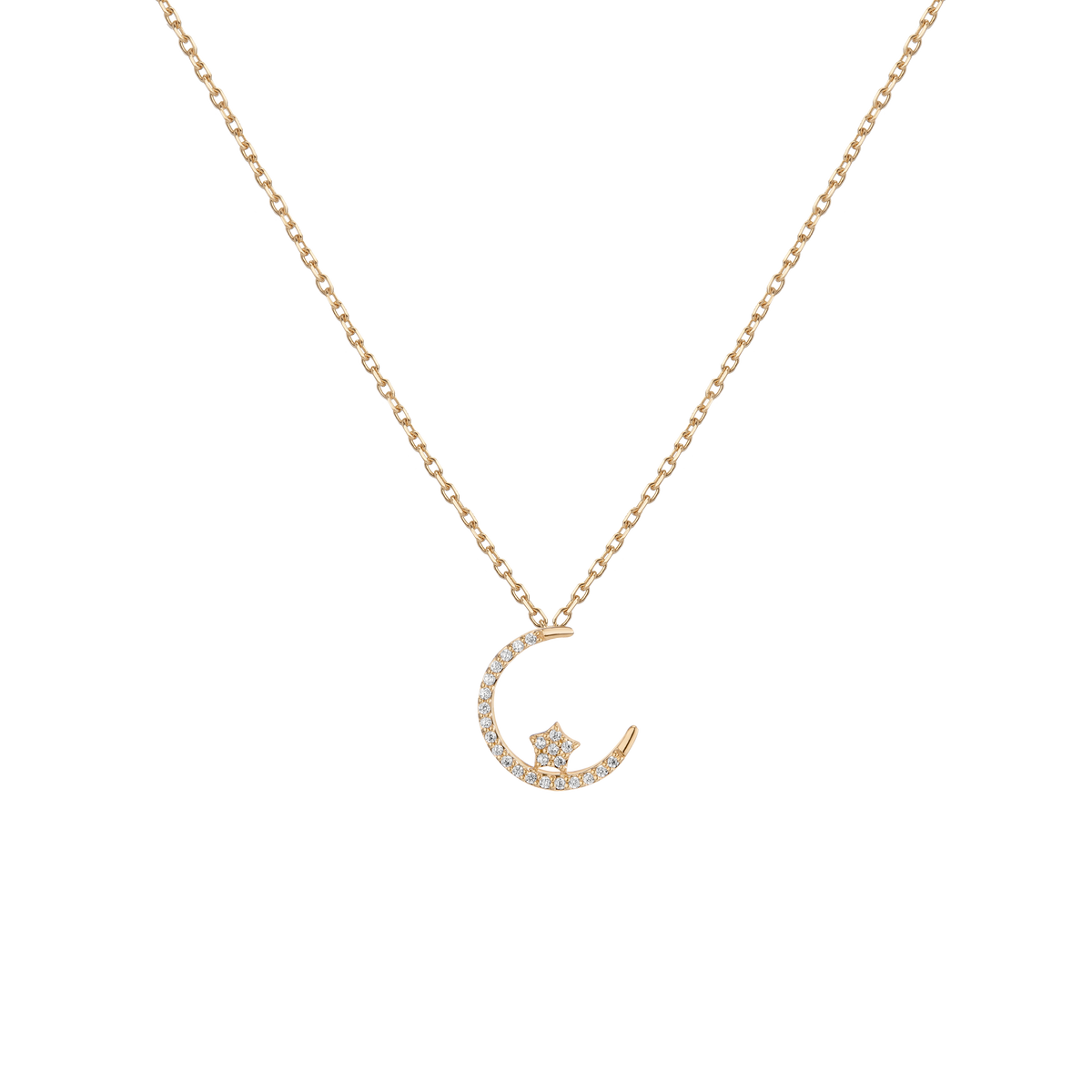 Lab Grown Diamond Crescent Moon and Star Necklace