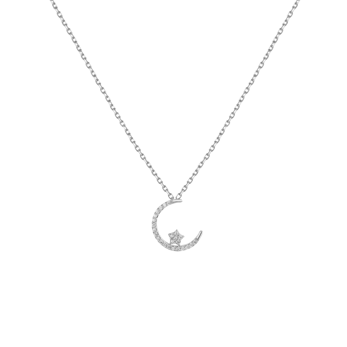 Lab Grown Diamond Crescent Moon and Star Necklace