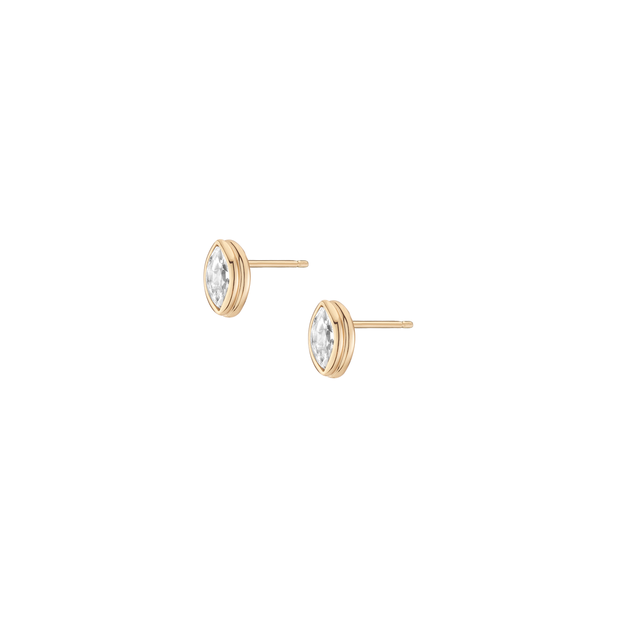 Double Bezel Marquise Lab Grown White Sapphire Stud Earrings