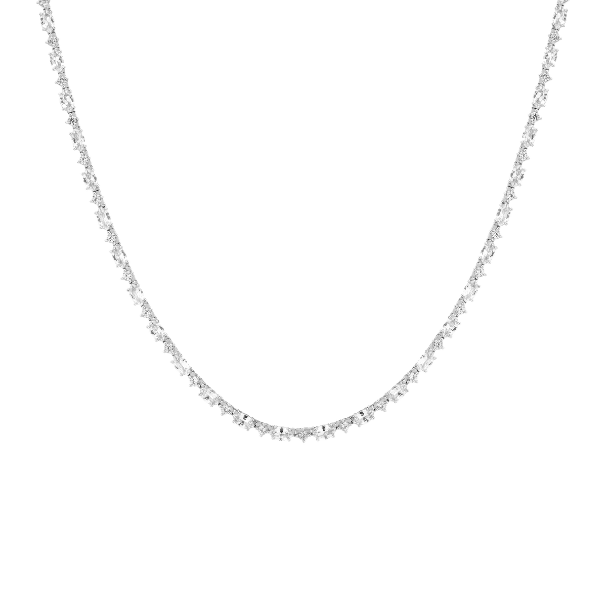 Lab Grown White Sapphire Marquise & Round Tennis Necklace