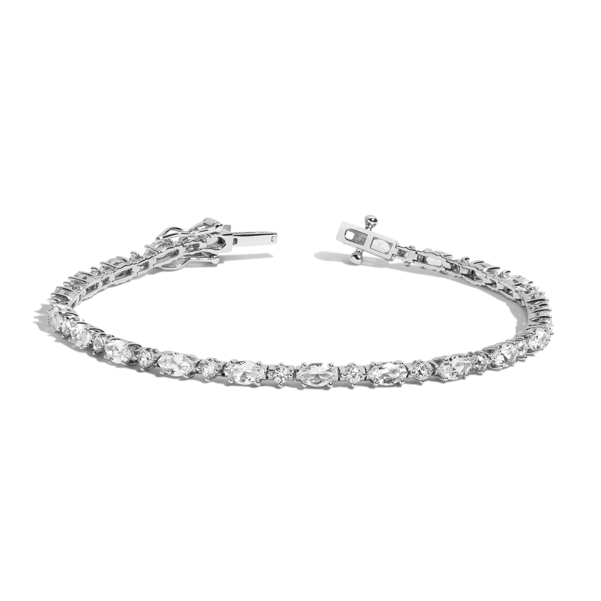 Lab Grown White Sapphire Marquise & Round Tennis Bracelet