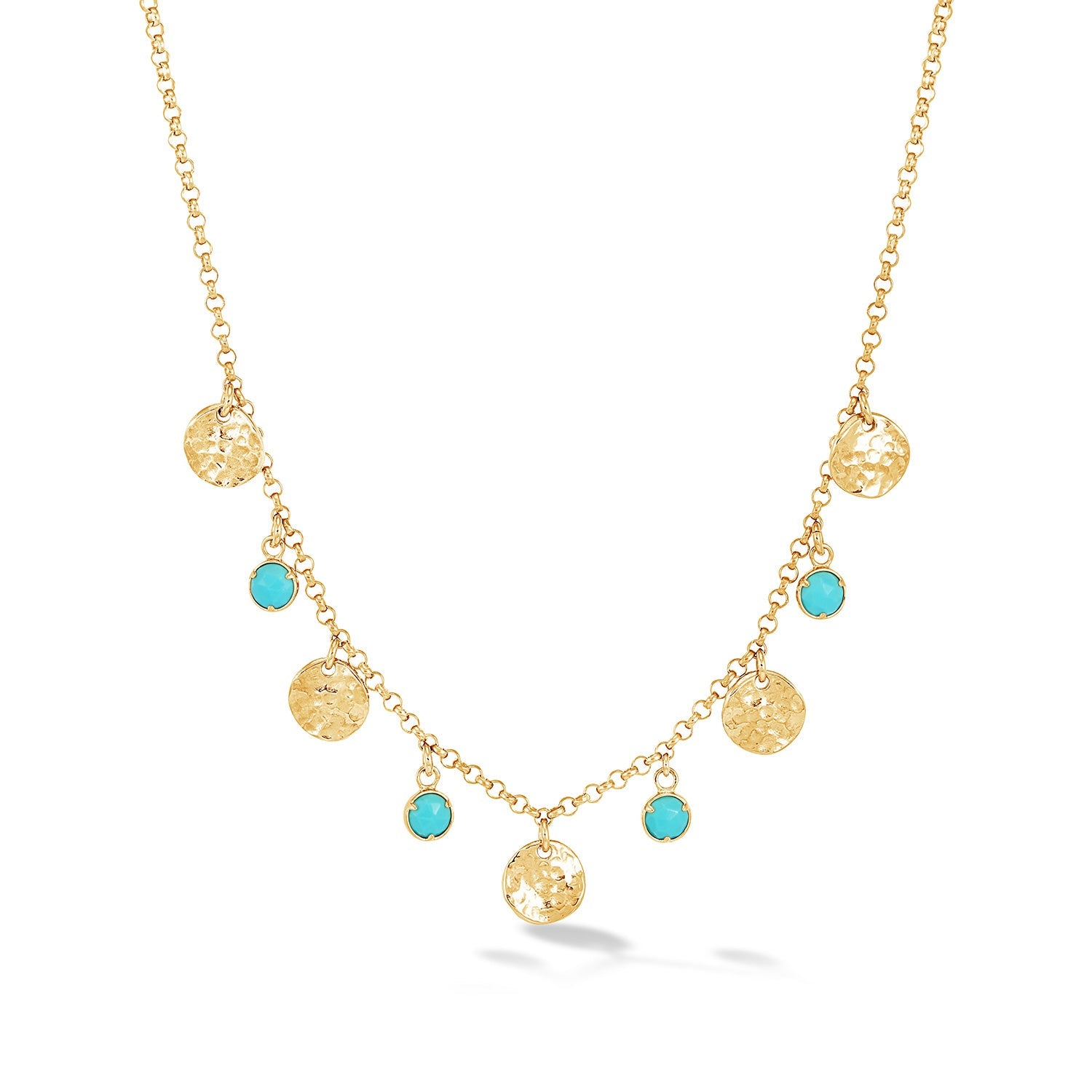 Turquoise & Hammered Disc Collar Necklace