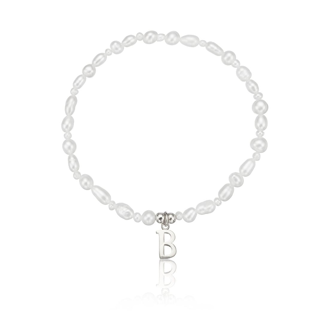 Silver Pearl Initial Letter Bracelet